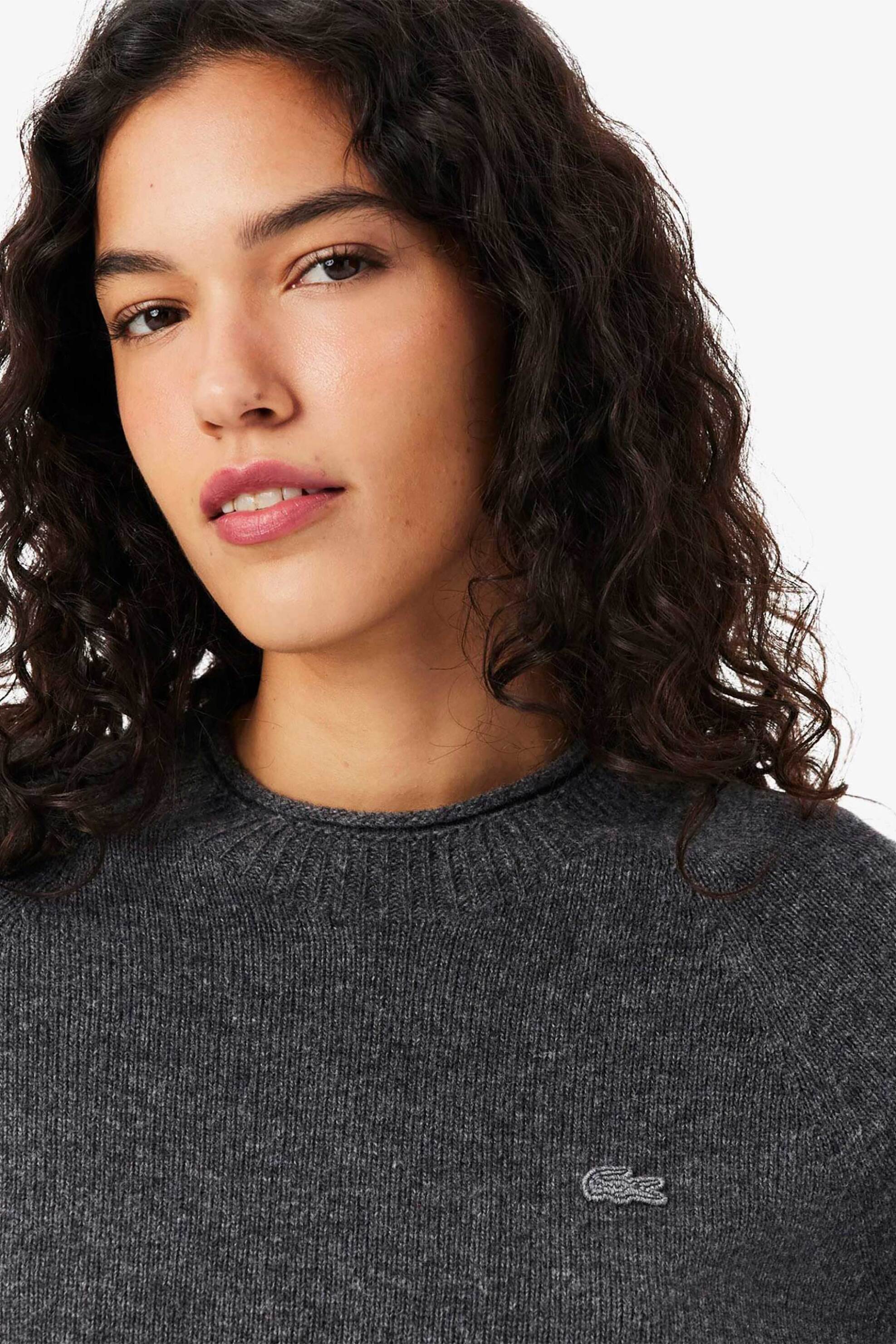Lacoste γυναικείο πουλόβερ με κεντημένο λογότυπο Classic Fit - AF4160-00 Γκρι Σκούρο