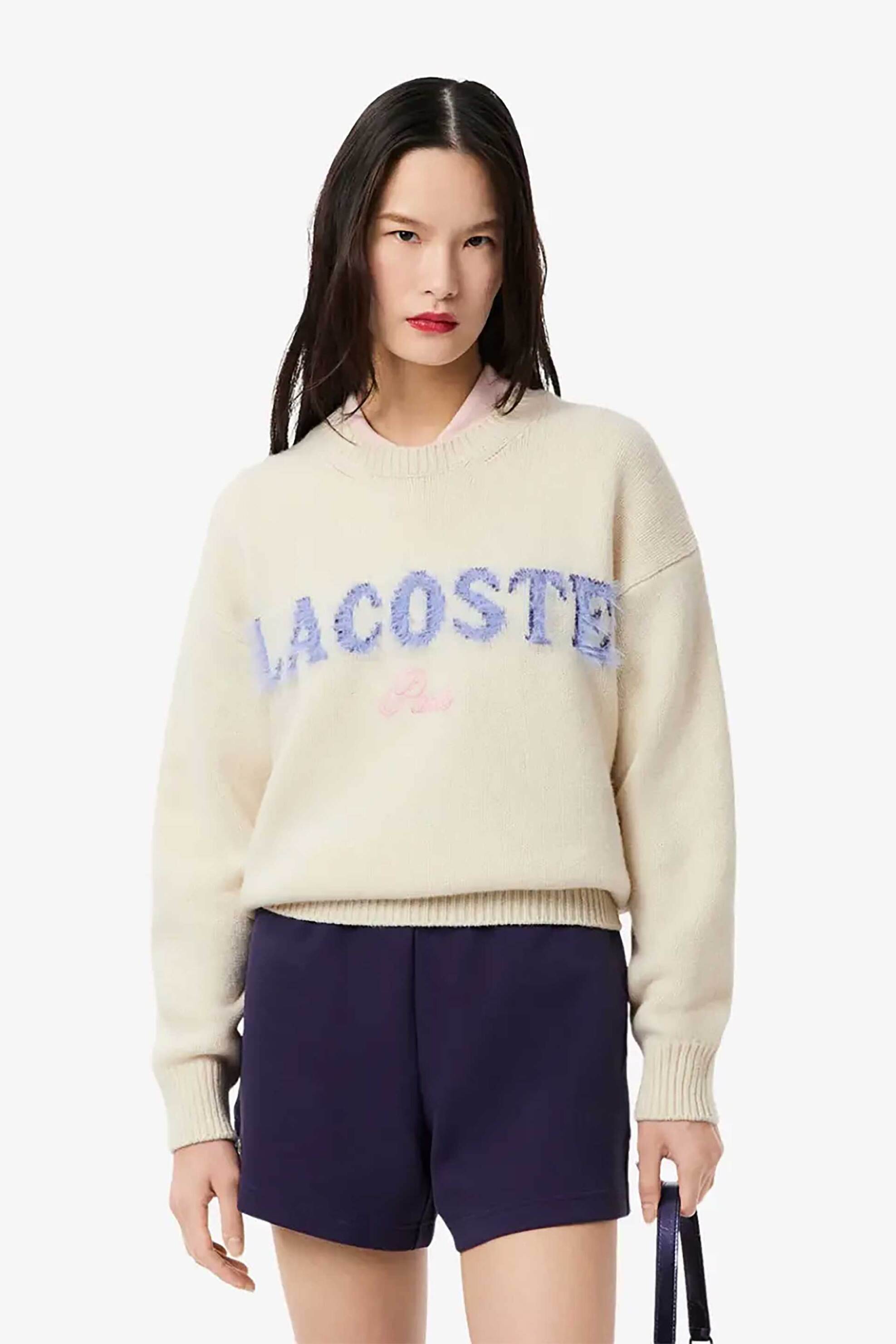 LACOSTE Lacoste γυναικείο μάλλινο πουλόβερ με fluffy λογότυπο Relaxed Fit - AF6832-00 Εκρού