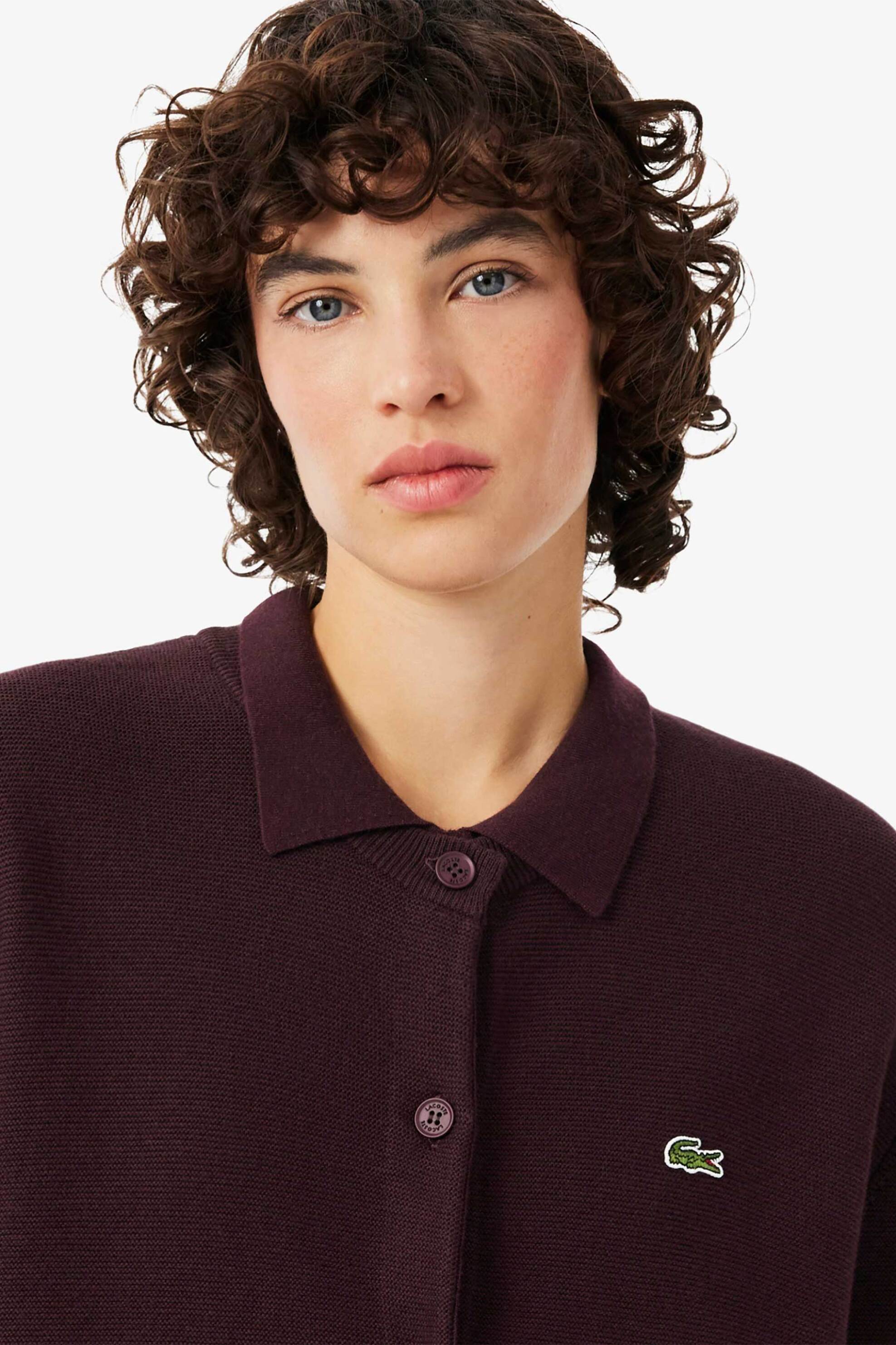LACOSTE Lacoste γυναικεία πλεκτή ζακέτα με κεντημένο λογότυπο Regular Fit - AF8244 Μπορντό Σκούρο - 2