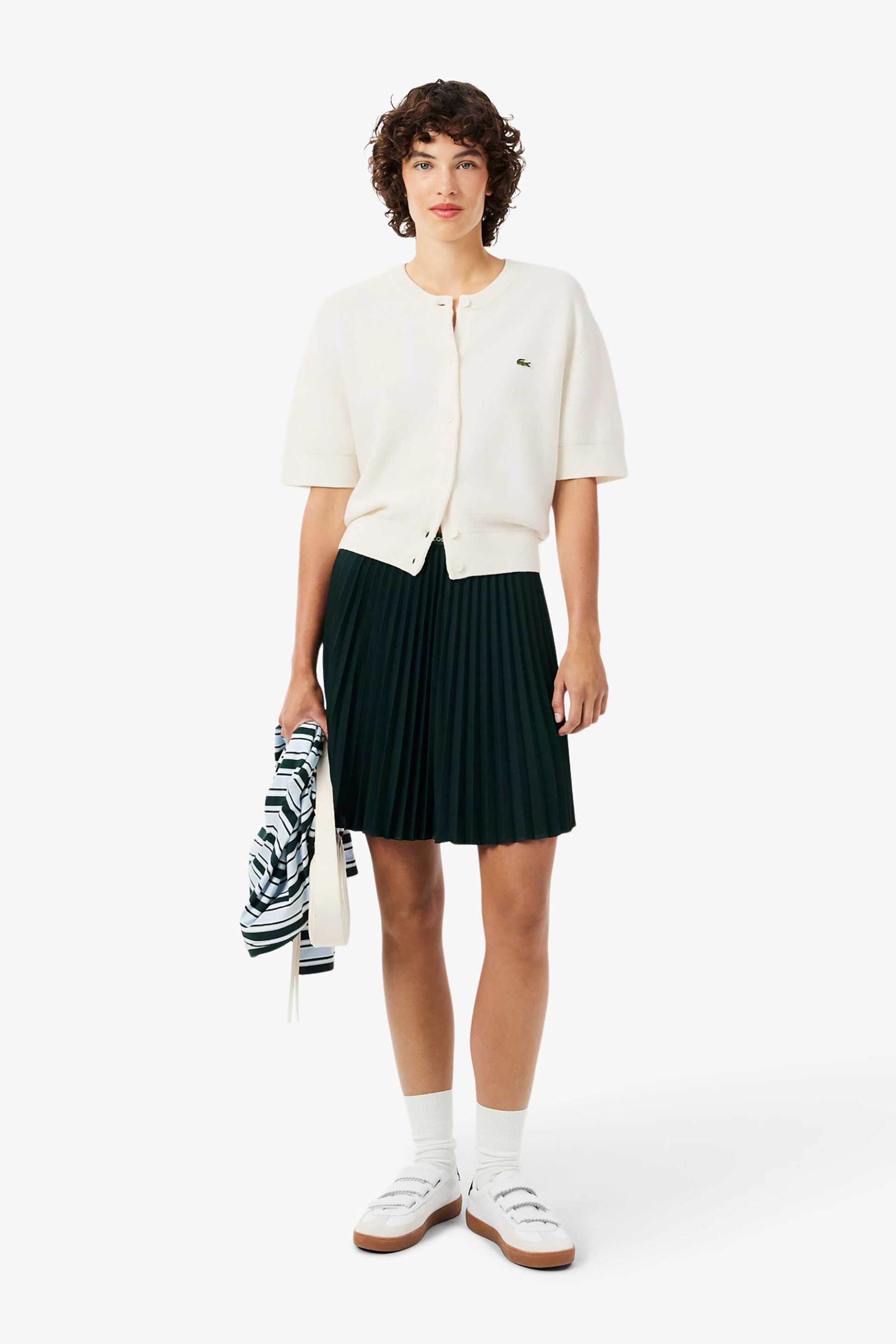 LACOSTE Lacoste γυναικεία πλεκτή ζακέτα με κεντημένο λογότυπο Regular Fit - AF8244 Λευκό - 3