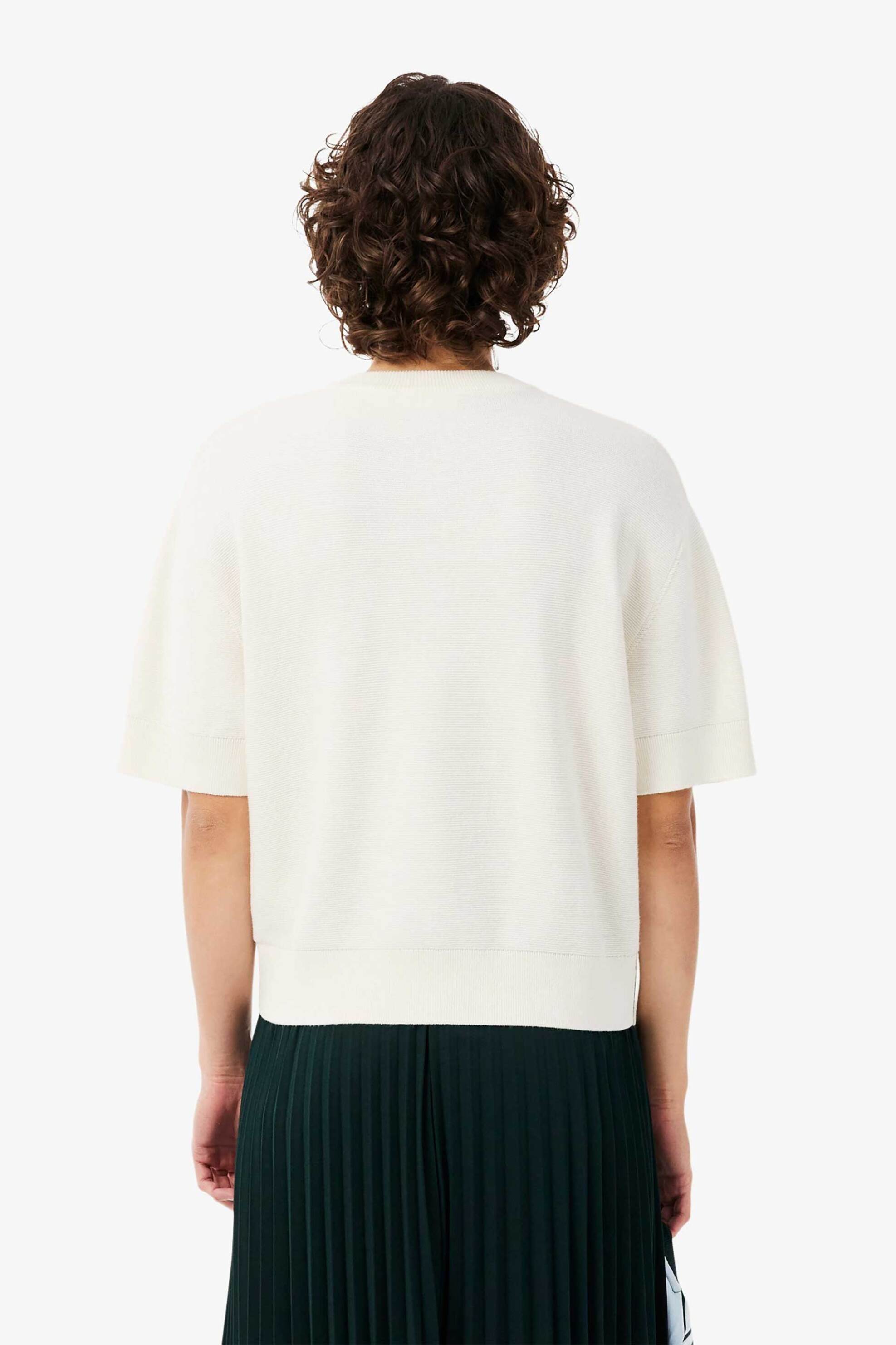LACOSTE Lacoste γυναικεία πλεκτή ζακέτα με κεντημένο λογότυπο Regular Fit - AF8244 Λευκό - 4