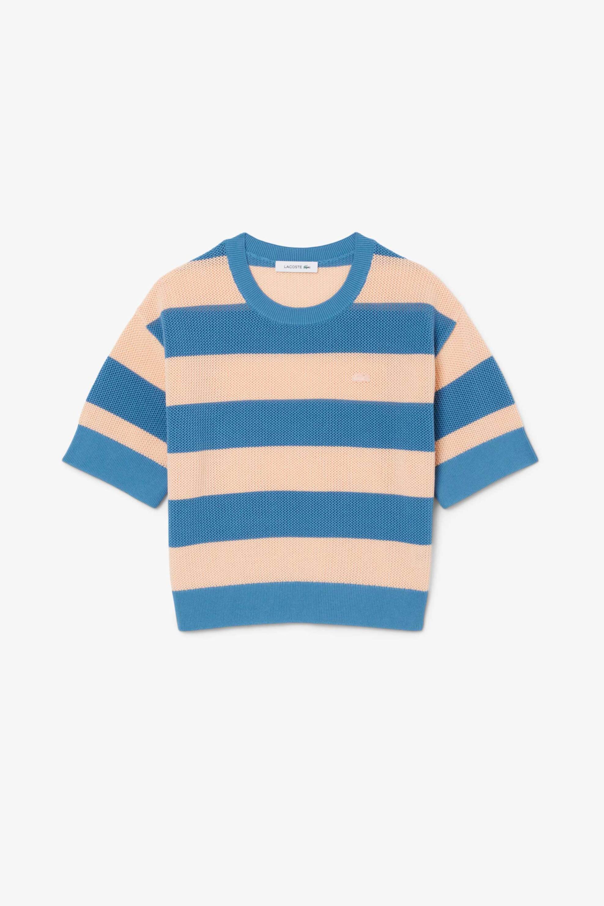 Lacoste γυναικείο πουλόβερ με ριγέ σχέδιο και λογότυπο Relaxed Fit - AF9859 Μπλε