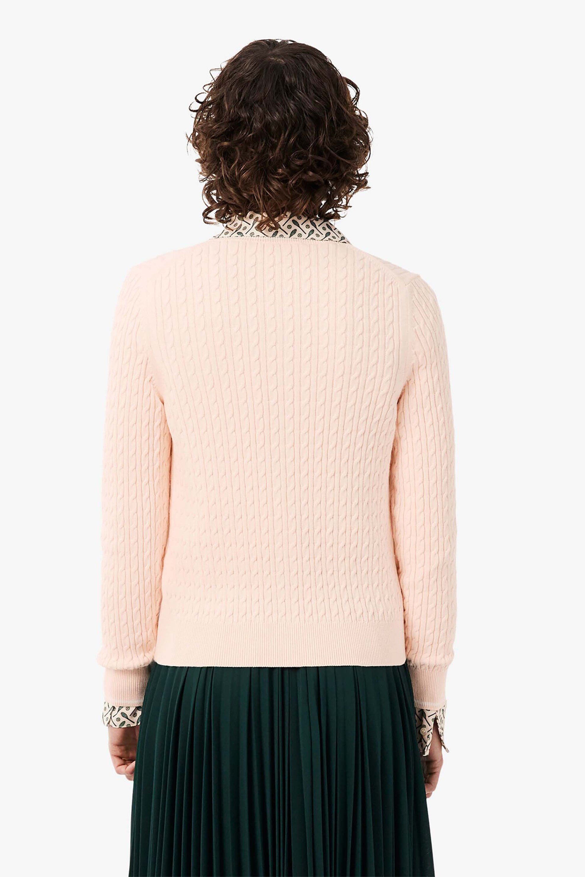 LACOSTE Lacoste γυναικεία πλεκτή ζακέτα με cable knit pattern και κεντημένο λογότυπο Regular Fit - AF9872 Ροζ Ανοιχτό - 4