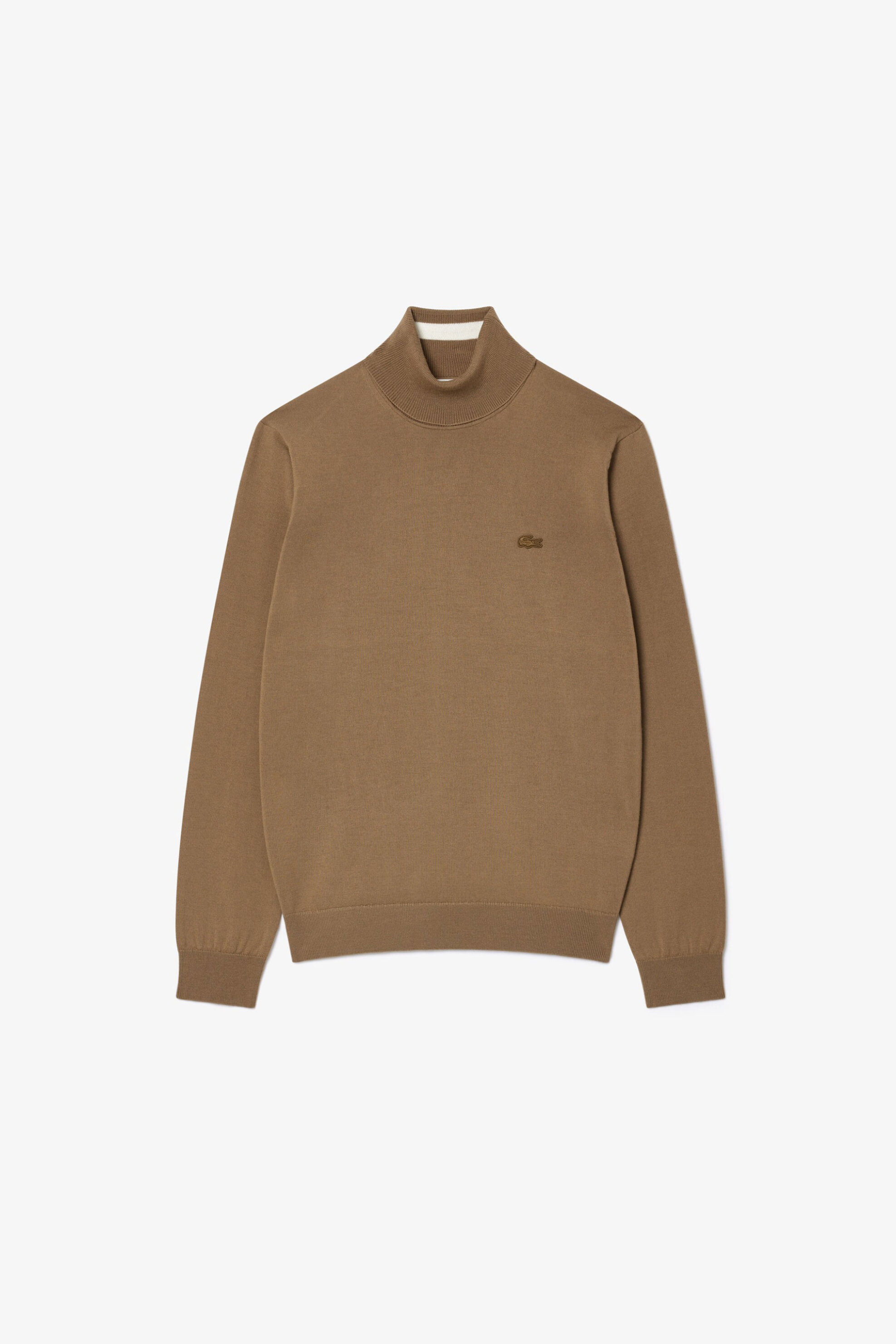 Lacoste ανδρική πλεκτή μπλούζα ζιβάγκο με κεντημένο λογότυπο Regular Fit - AH1959 Καφέ