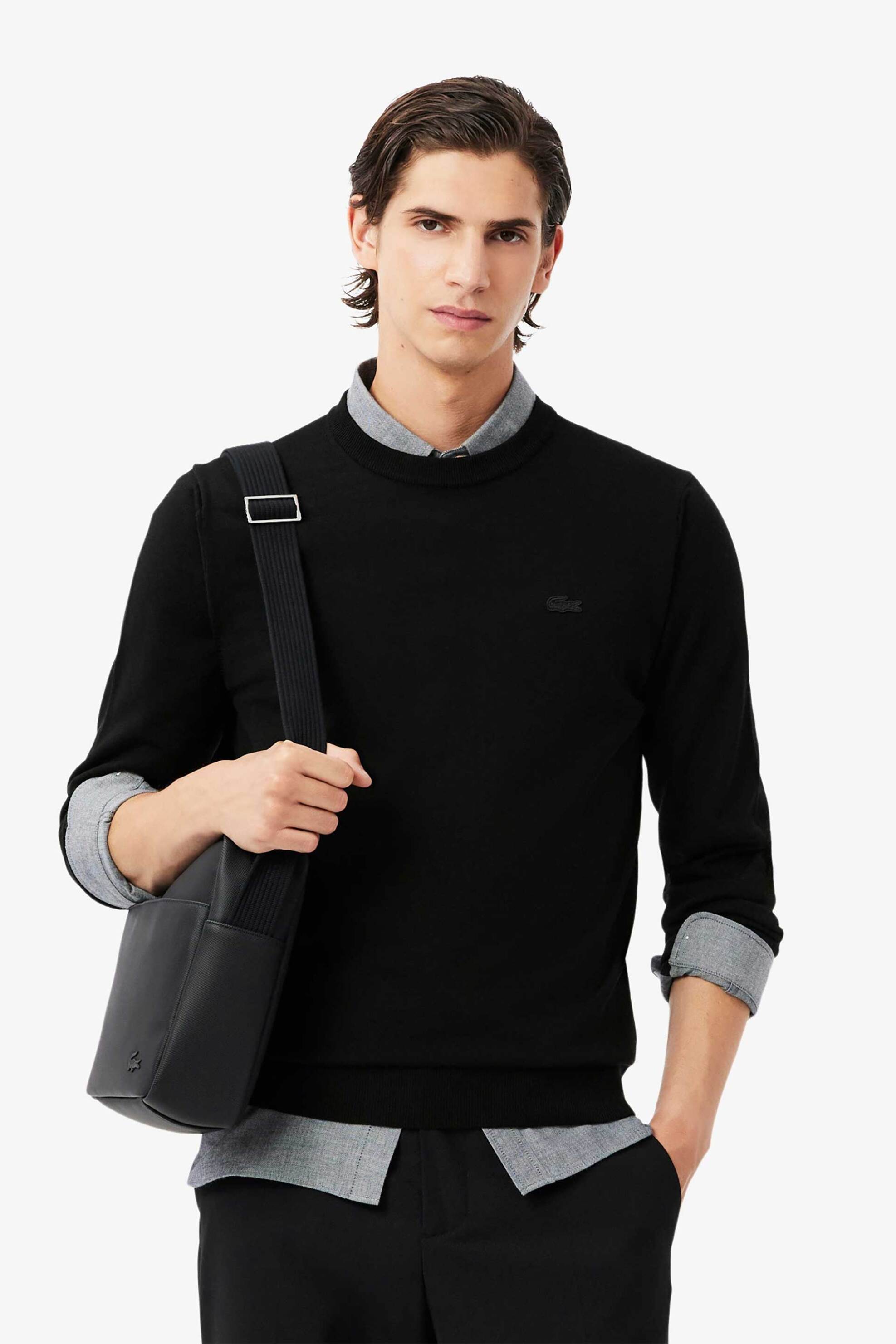 Lacoste ανδρική μάλλινη μπλούζα με κεντημένο λογότυπο Regular Fit - AH1969 Μαύρο