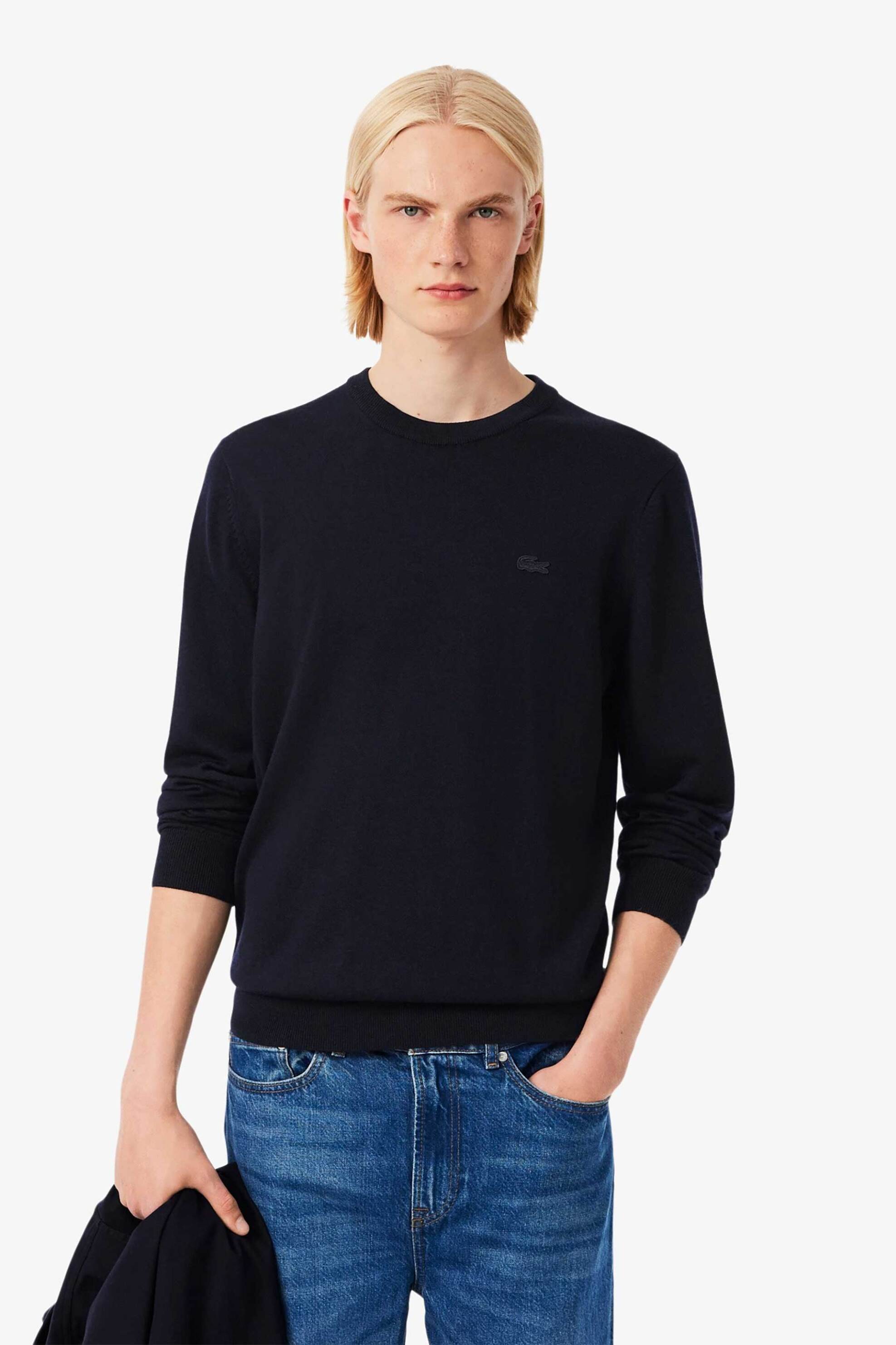 Lacoste ανδρική μάλλινη μπλούζα με κεντημένο λογότυπο Regular Fit - AH1969 Μπλε Σκούρο