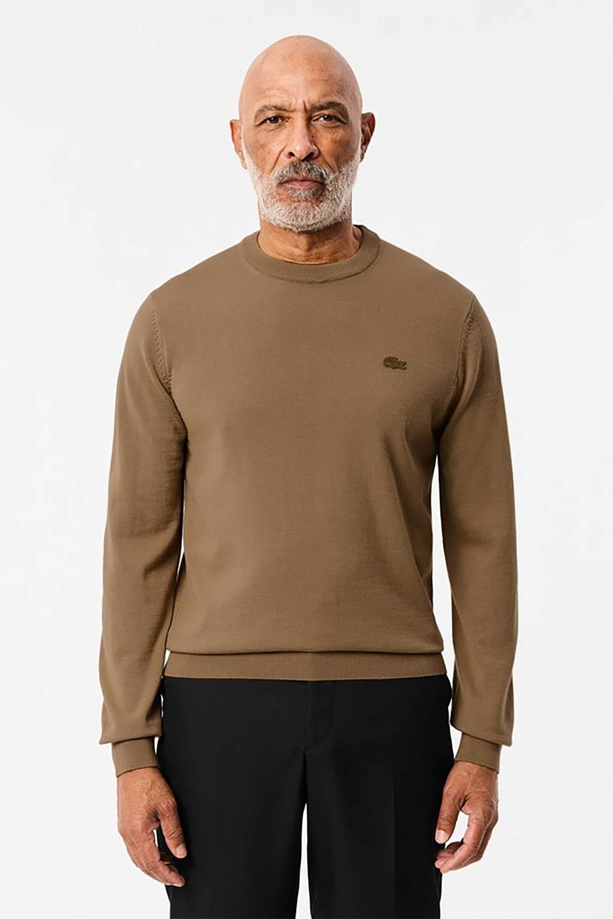 Lacoste ανδρική μάλλινη μπλούζα με κεντημένο λογότυπο Regular Fit - AH1969 Καφέ