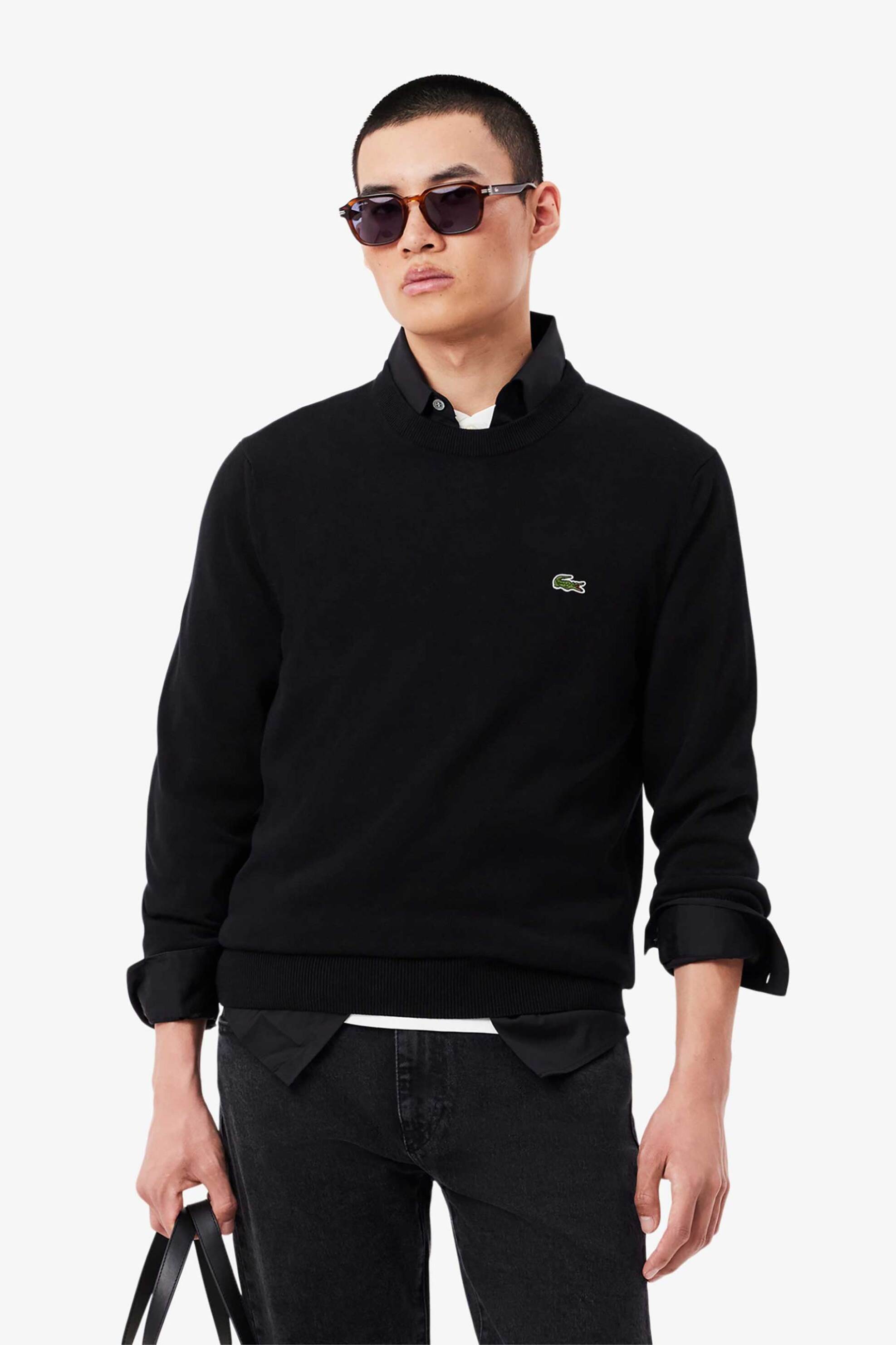 Lacoste ανδρικό πουλόβερ με κεντημένο λογότυπο Regular Fit - AH1985 Μαύρο