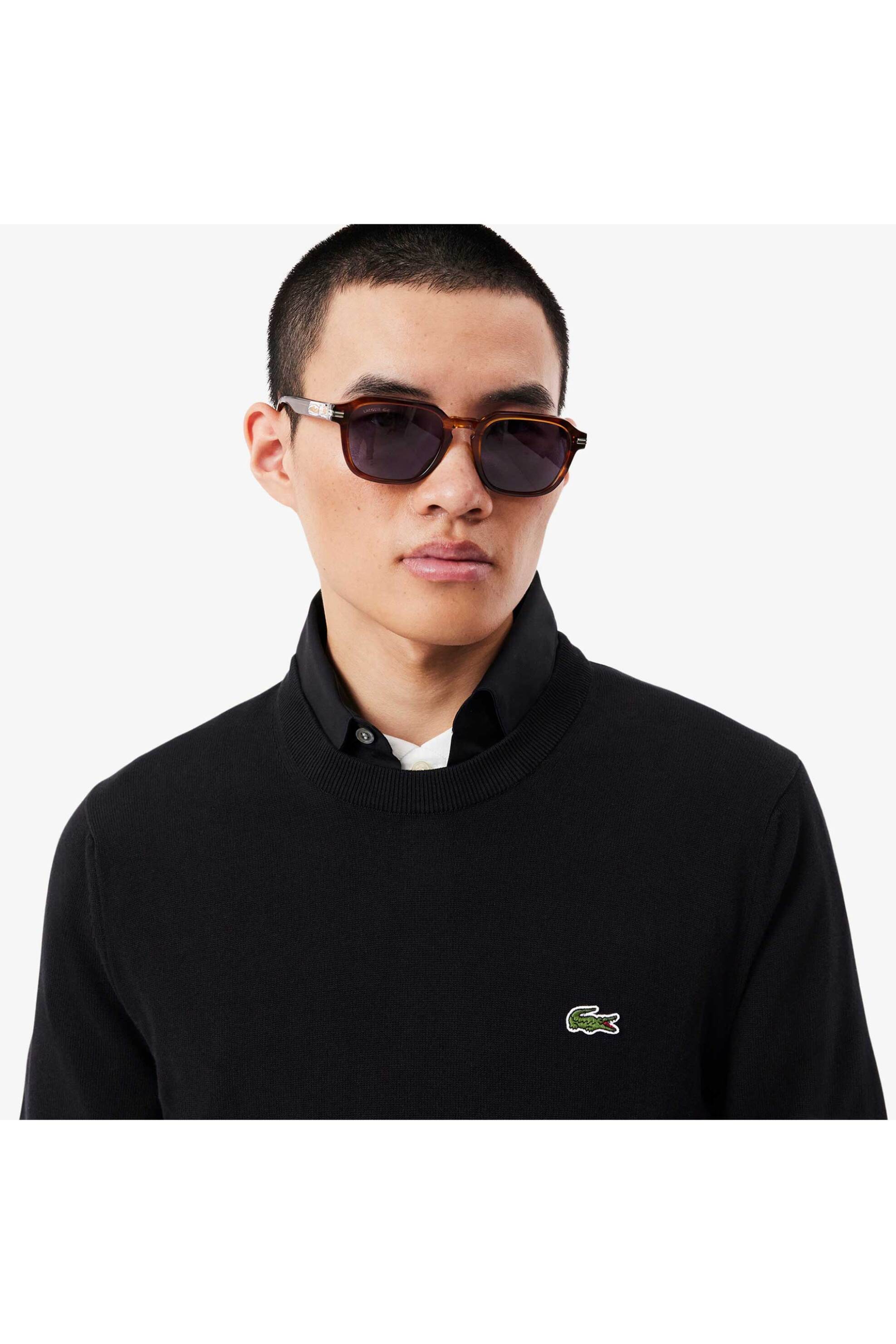 Lacoste ανδρικό πουλόβερ με κεντημένο λογότυπο Regular Fit - AH1985 Μαύρο φωτογραφία