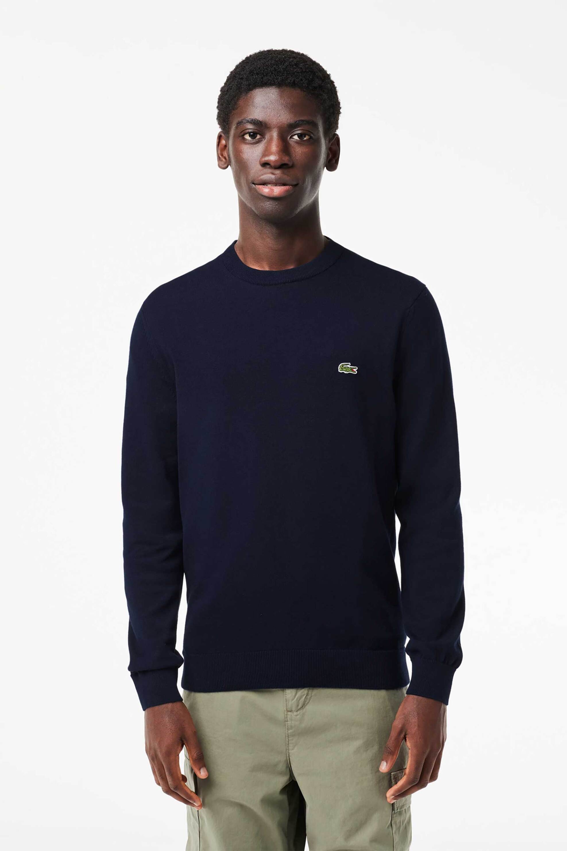 Lacoste ανδρικό πουλόβερ με κεντημένο λογότυπο Regular Fit - AH1985 Μπλε Σκούρο