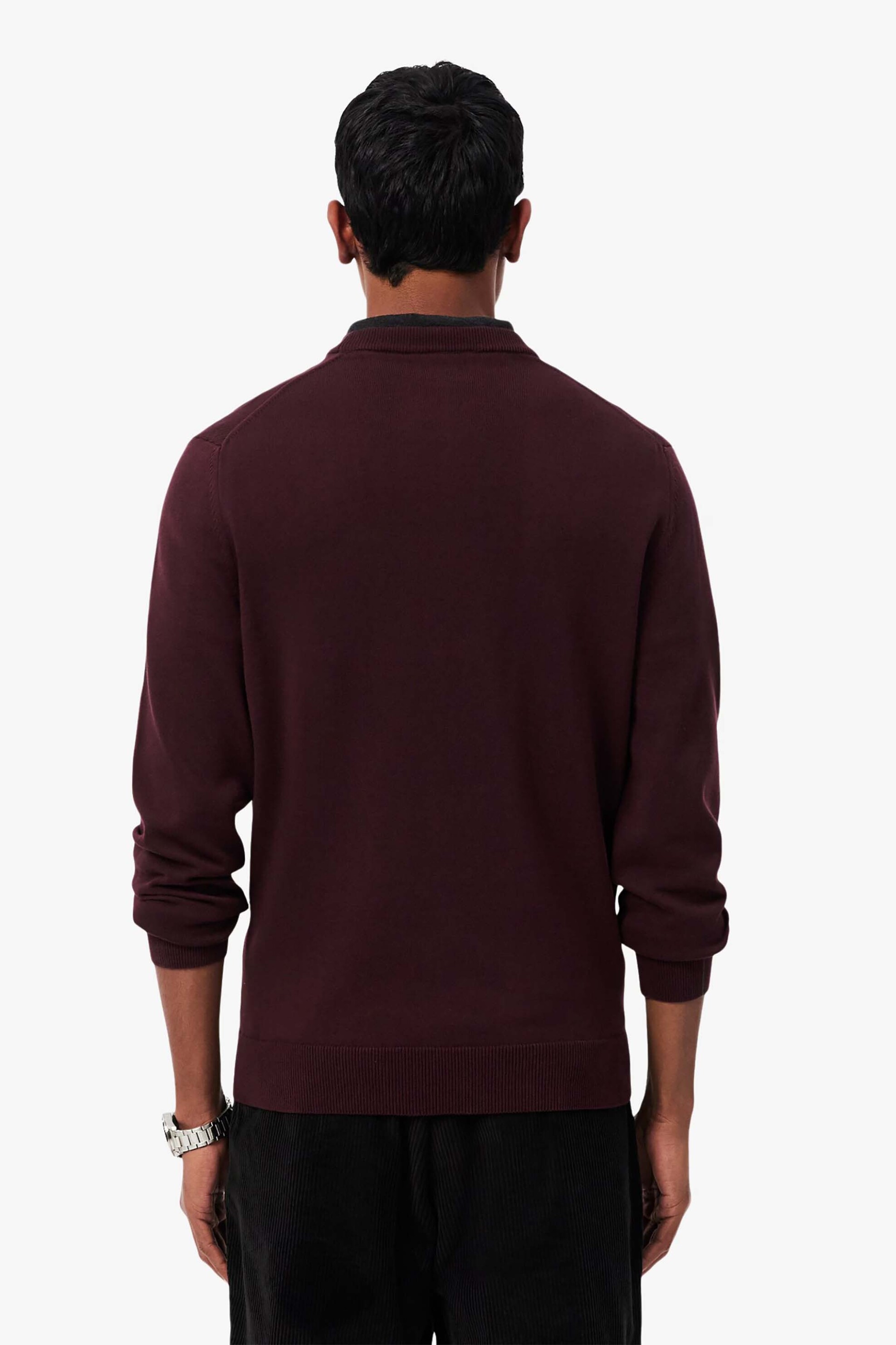 Lacoste Ανδρικό Πουλόβερ με Κεντημένο Λογότυπο Regular Fit - Ah1985 Μπορντό Σκούρο