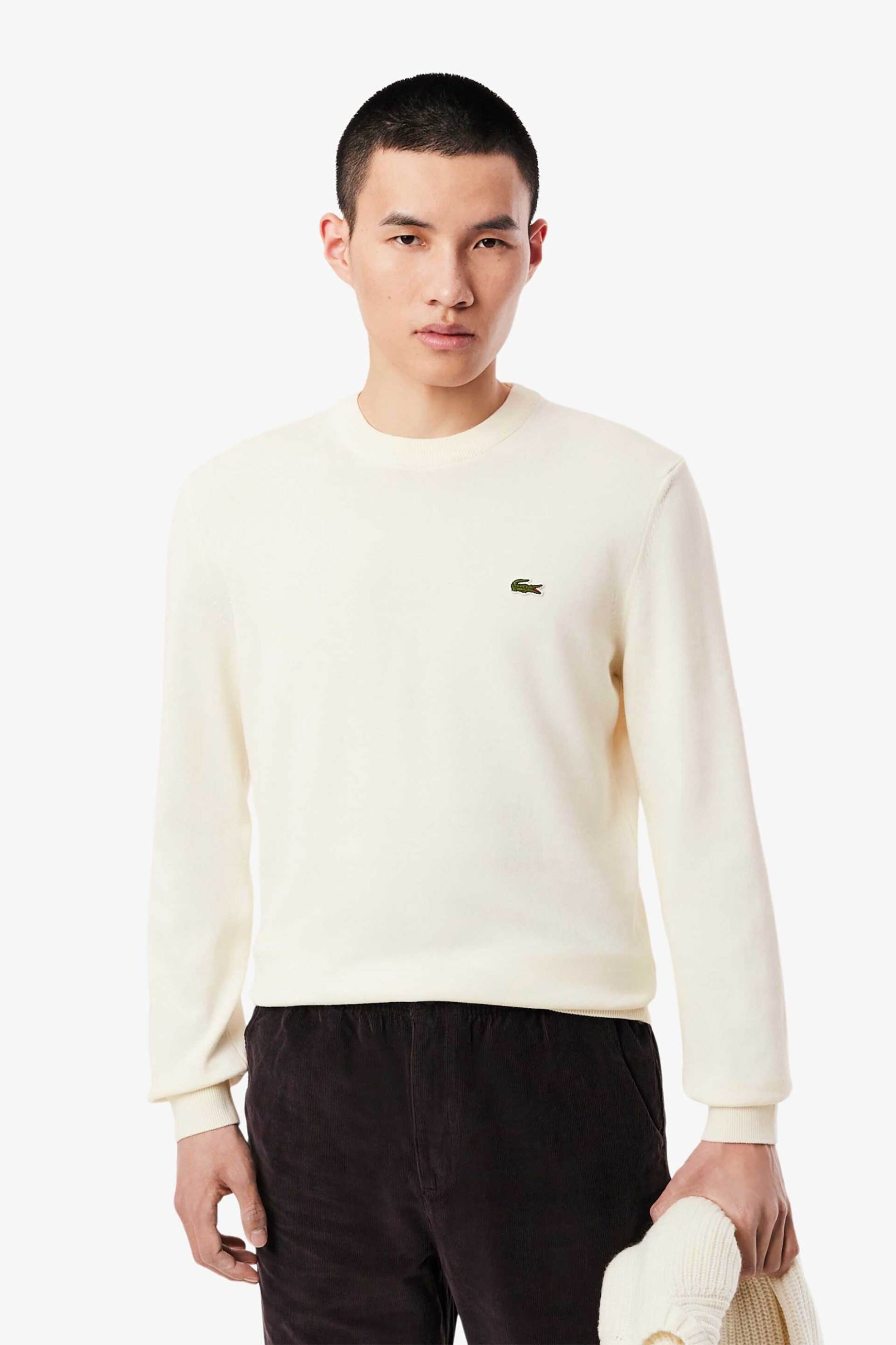 Lacoste ανδρικό πουλόβερ με κεντημένο λογότυπο Regular Fit - AH1985 Λευκό