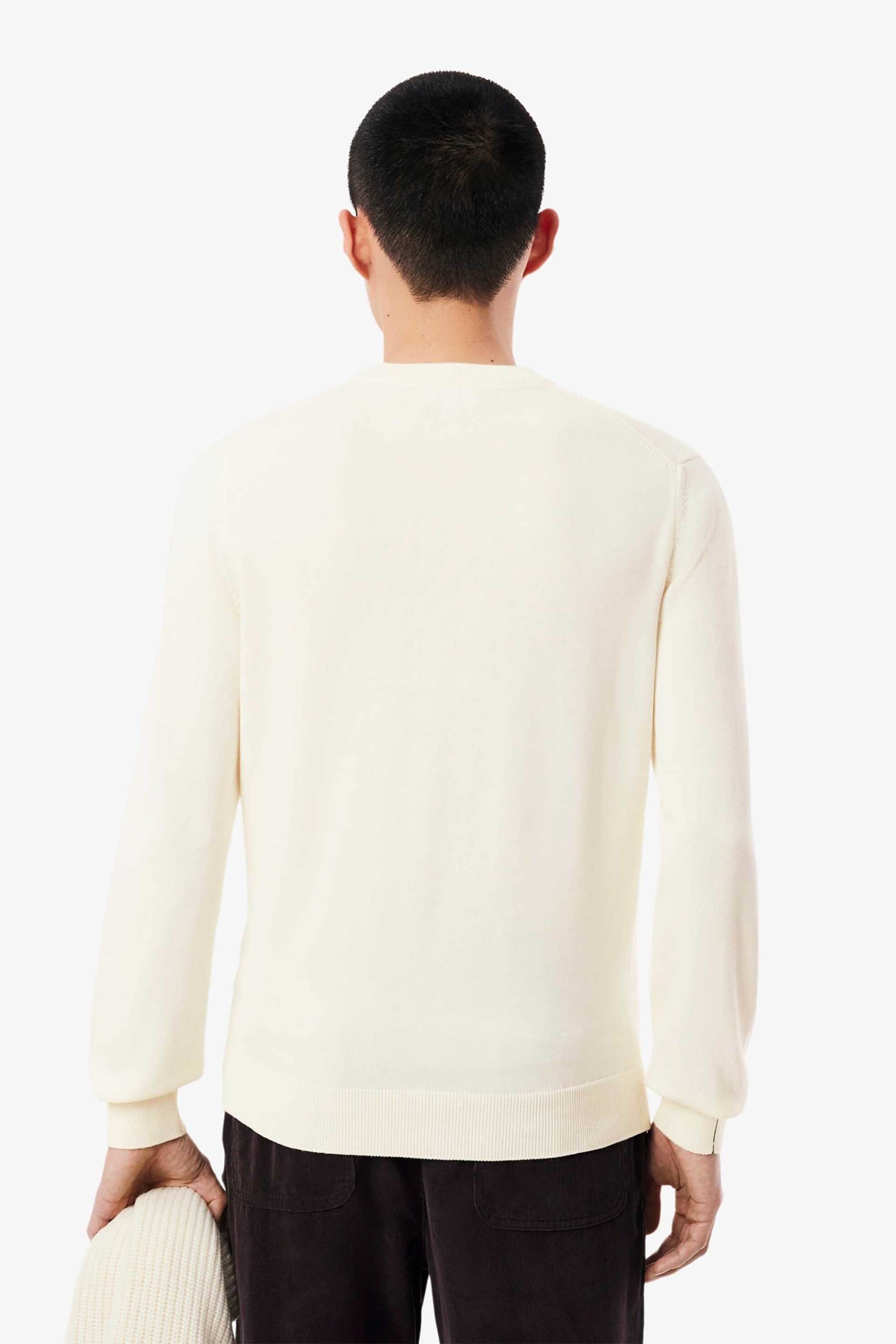 Lacoste Ανδρικό Πουλόβερ με Κεντημένο Λογότυπο Regular Fit - Ah1985 Λευκό