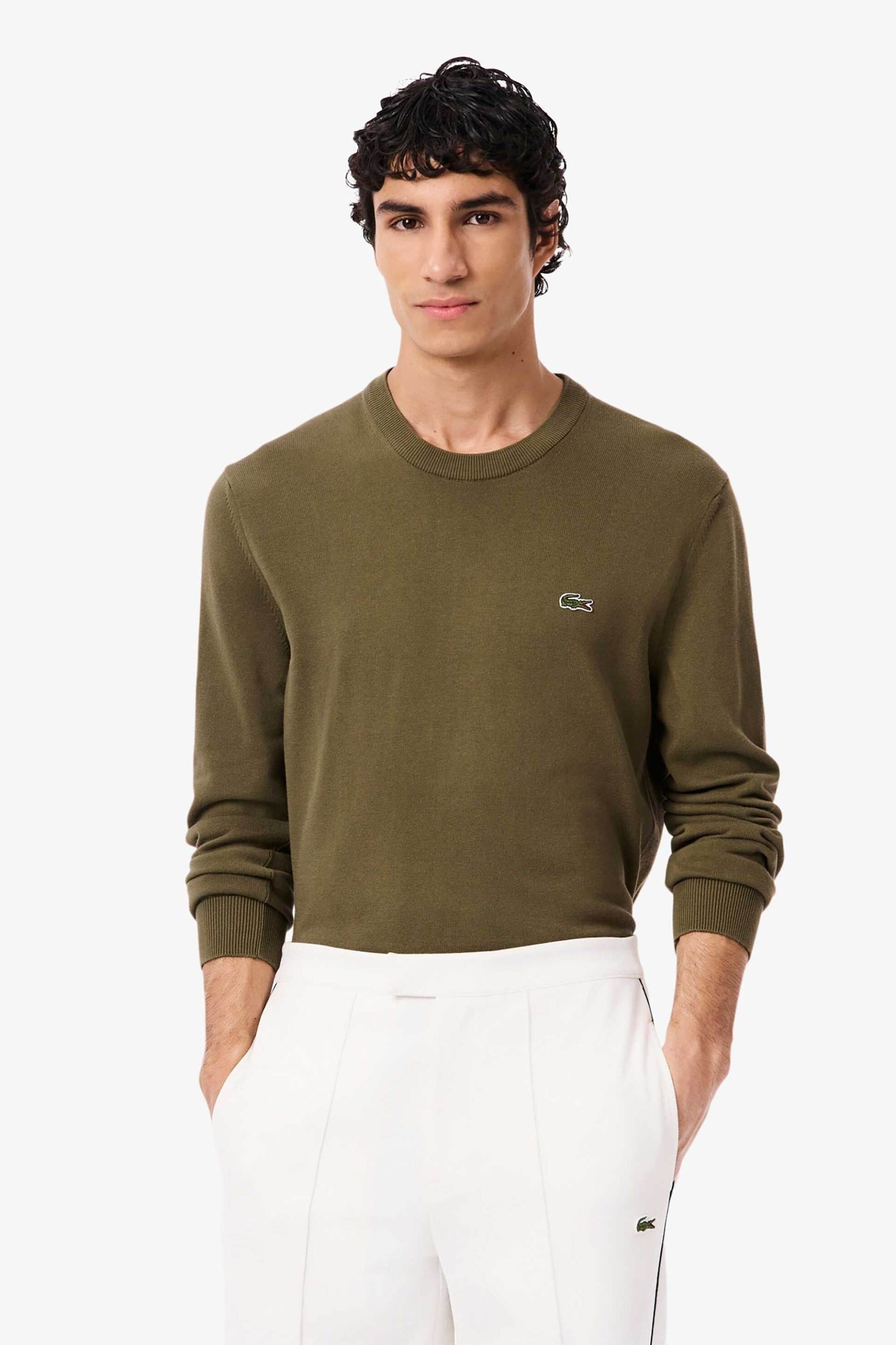 Lacoste ανδρικό πουλόβερ με κεντημένο λογότυπο Regular Fit - AH1985 Λαδί