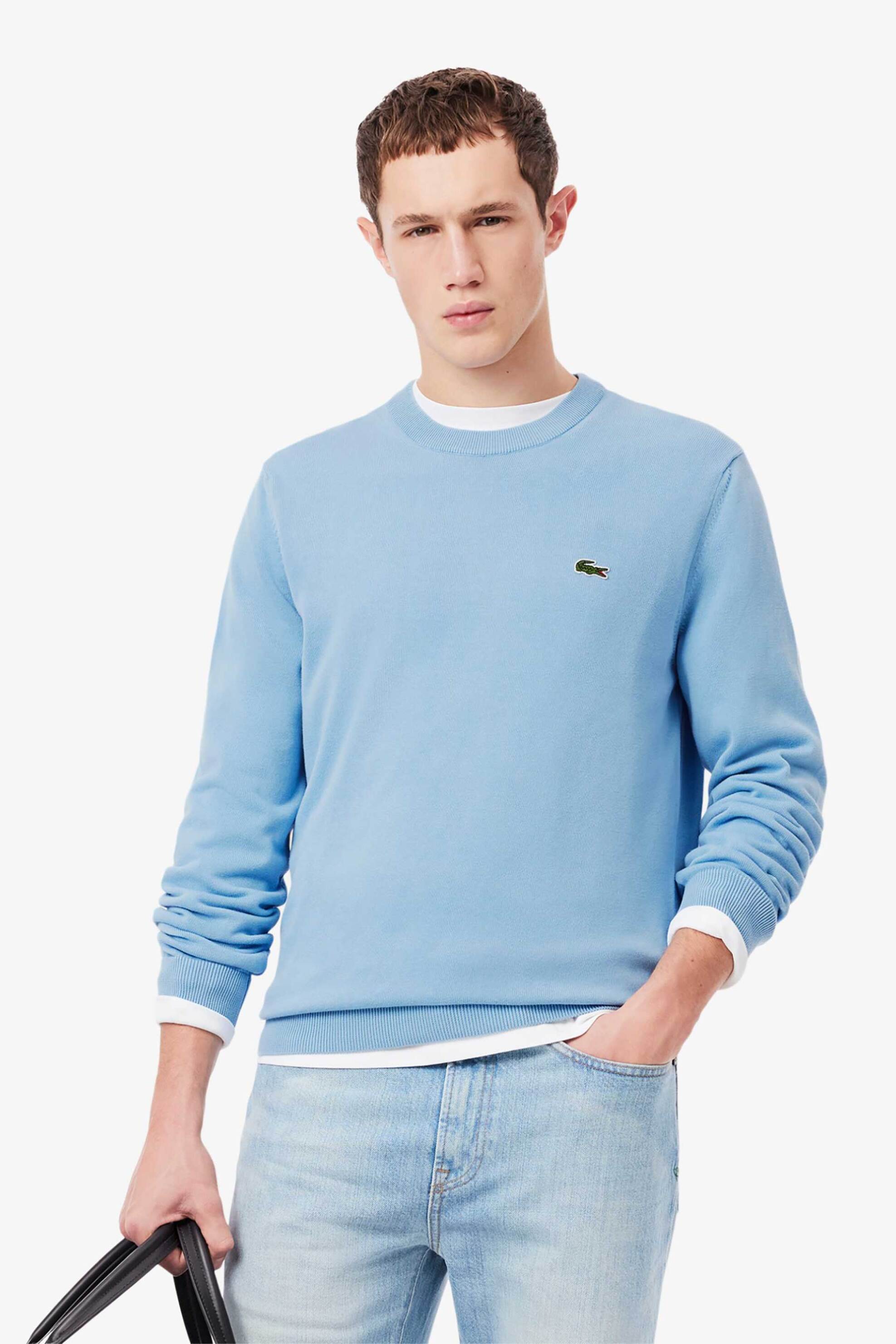 Lacoste ανδρικό πουλόβερ με κεντημένο λογότυπο Regular Fit - AH1985 Σιελ