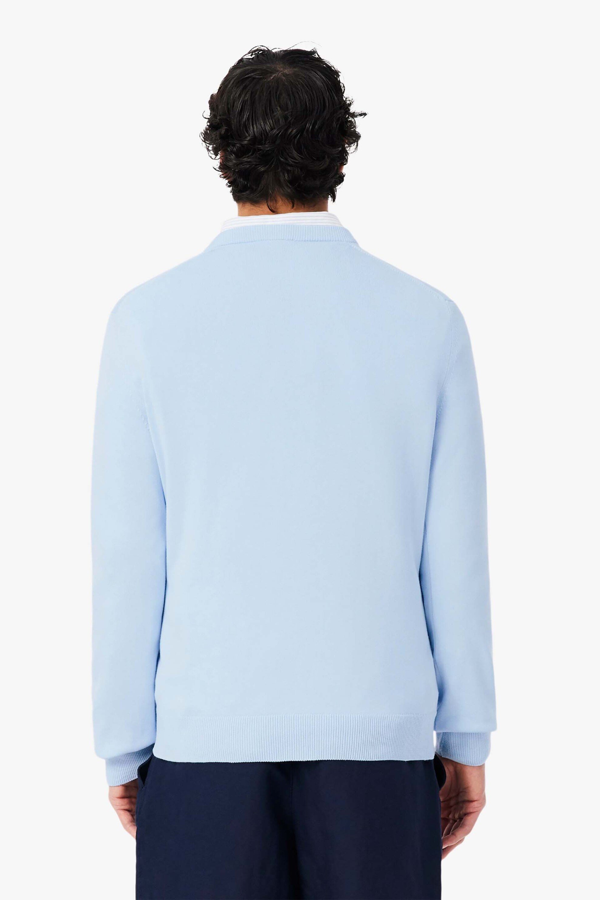 Lacoste Ανδρικό Πουλόβερ με Κεντημένο Λογότυπο Regular Fit - Ah1985 Μπλε Misty