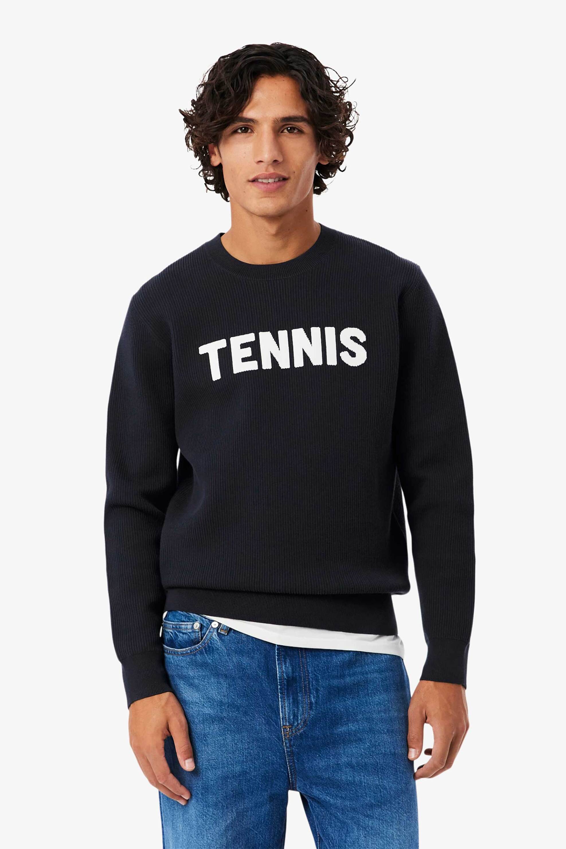 Lacoste ανδρικό πουλόβερ ribbed με motif "Tennis" Classic Fit - AH2466 Μαύρο