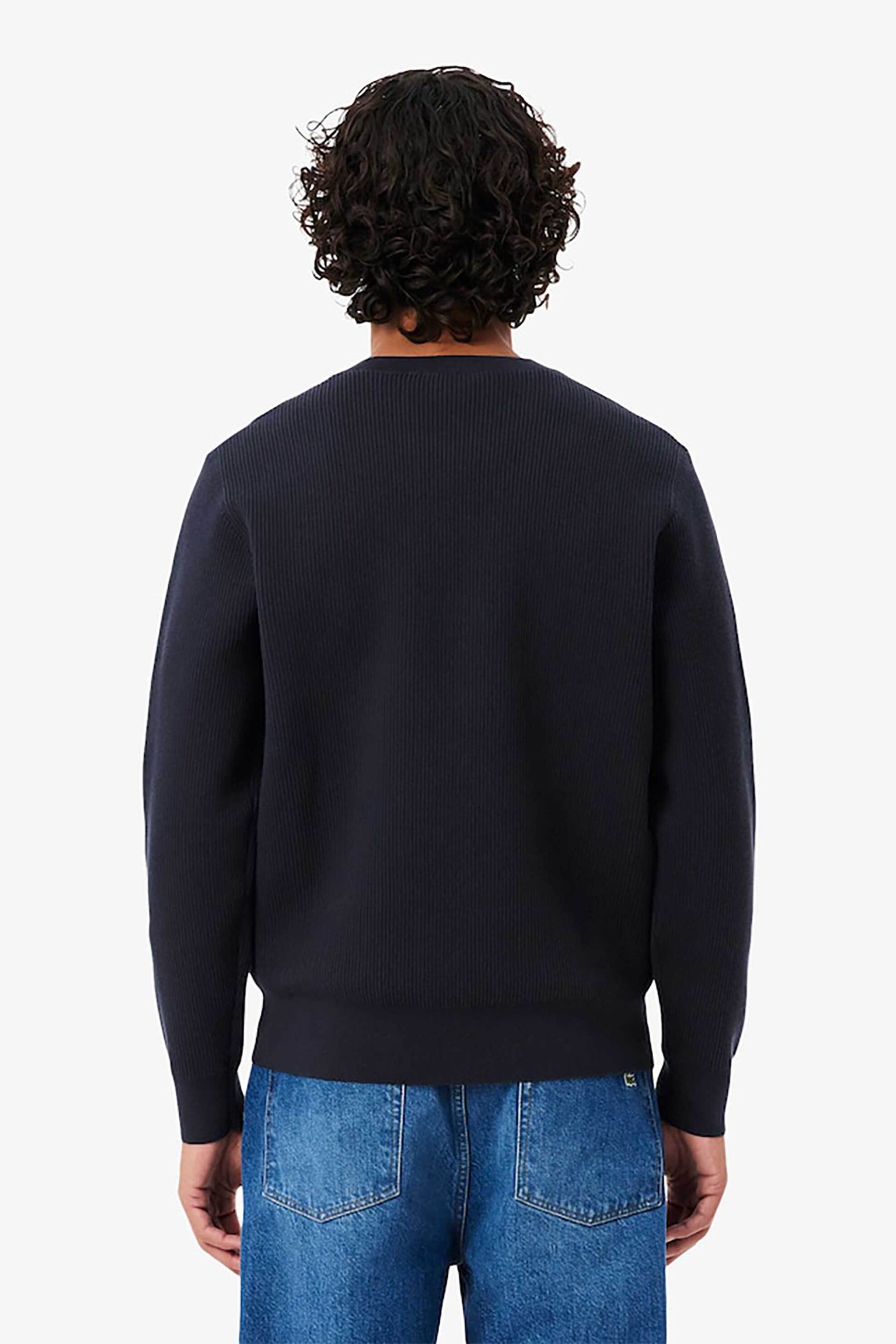 Lacoste Ανδρικό Πουλόβερ Ribbed με Motif Tennis Classic Fit - Ah2466 Μαύρο
