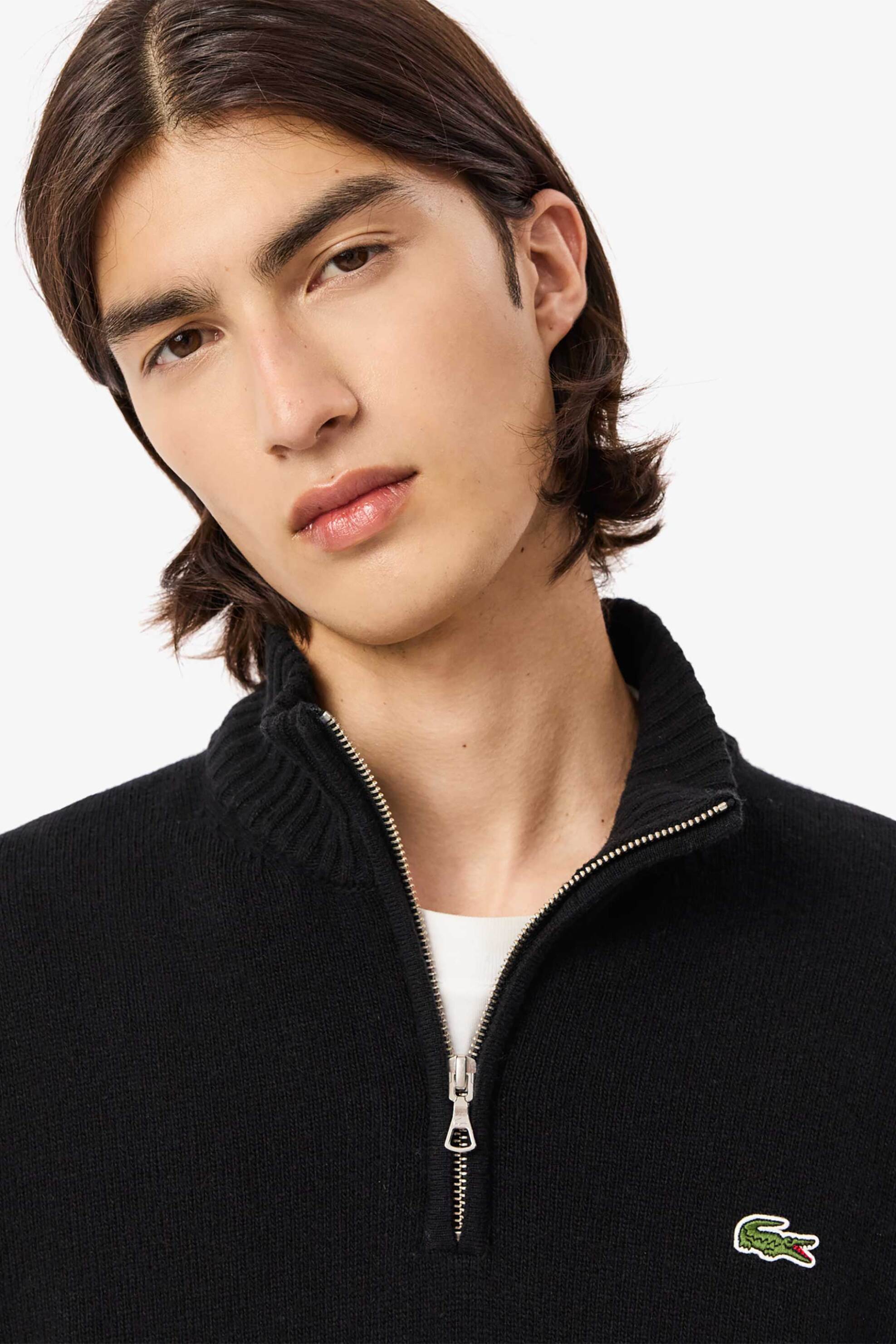 Lacoste ανδρικό μάλλινο πουλόβερ με ψηλό λαιμό και κεντημένο λογότυπο Classic Fit - AH3052-00 Μαύρο φωτογραφία