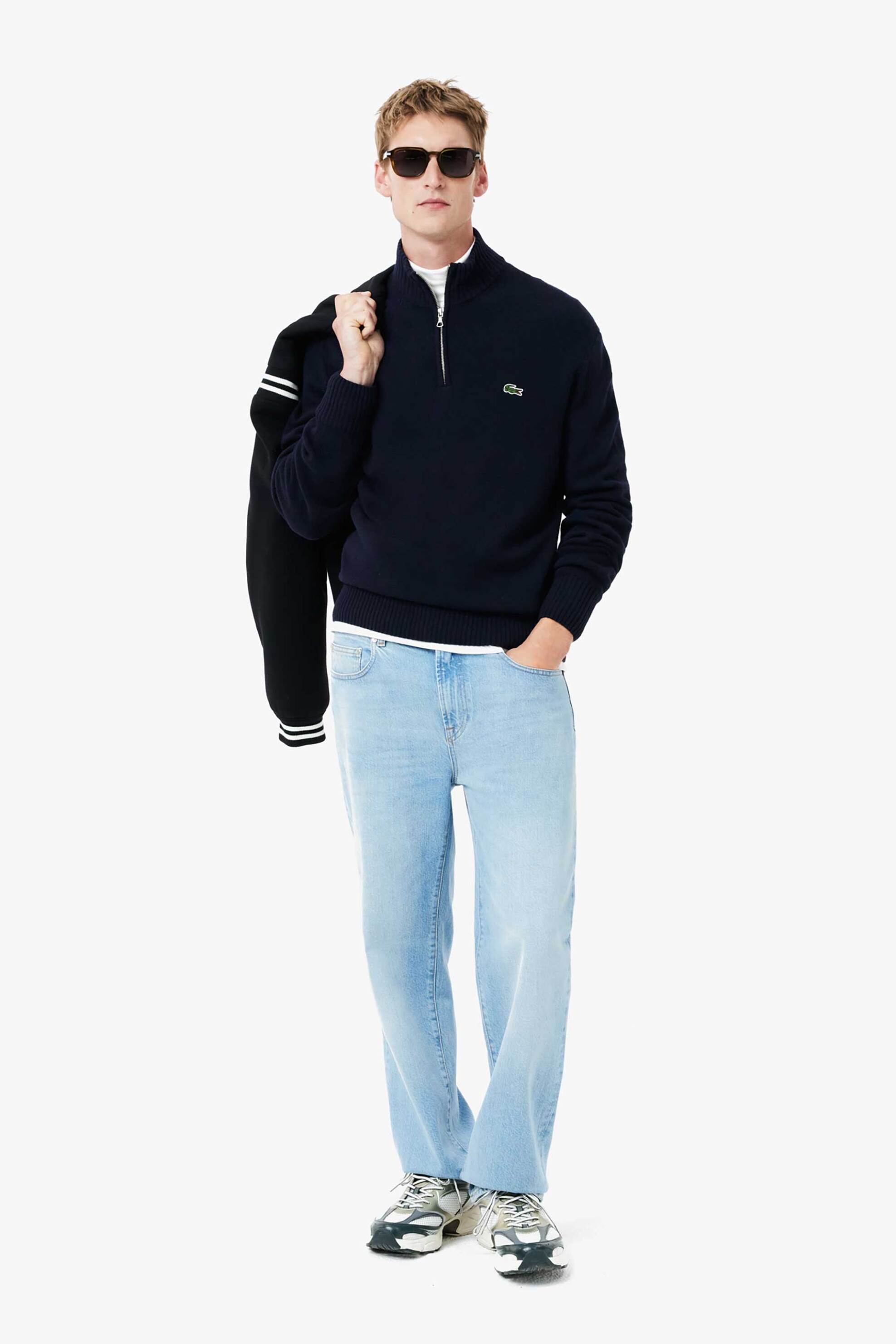 Lacoste ανδρικό μάλλινο πουλόβερ με ψηλό λαιμό και κεντημένο λογότυπο Classic Fit - AH3052-00 Μπλε Σκούρο φωτογραφία