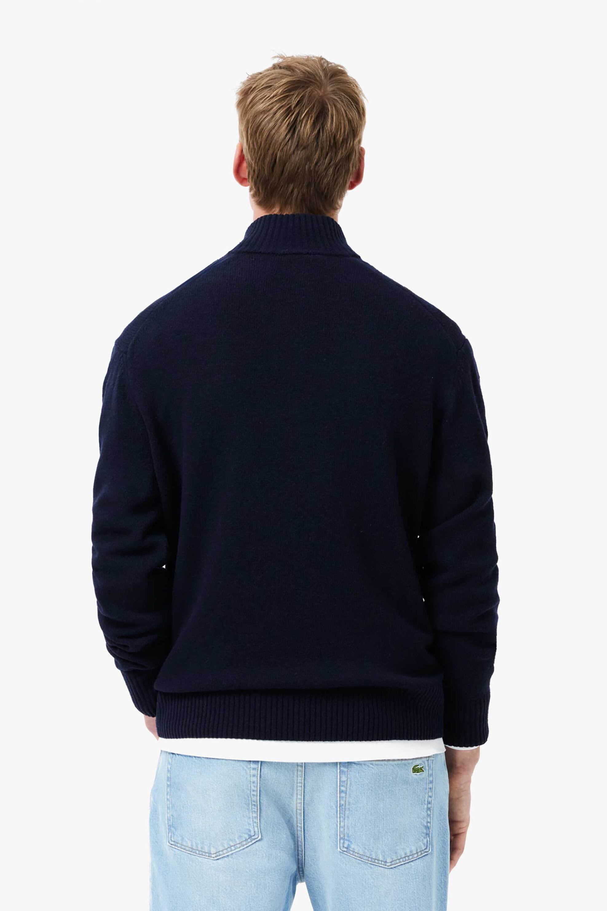 Lacoste ανδρικό μάλλινο πουλόβερ με ψηλό λαιμό και κεντημένο λογότυπο Classic Fit - AH3052-00 Μπλε Σκούρο φωτογραφία