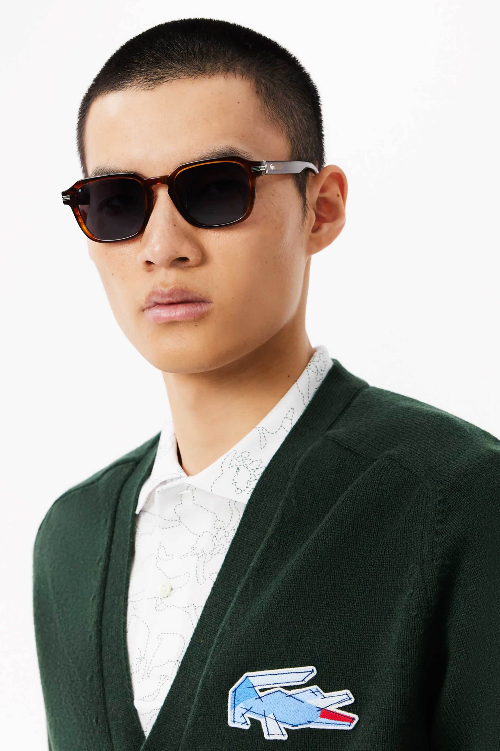 Lacoste ανδρική μάλλινη ζακέτα με λογότυπο Classic Fit - AH3053-00 Πράσινο Σκούρο φωτογραφία