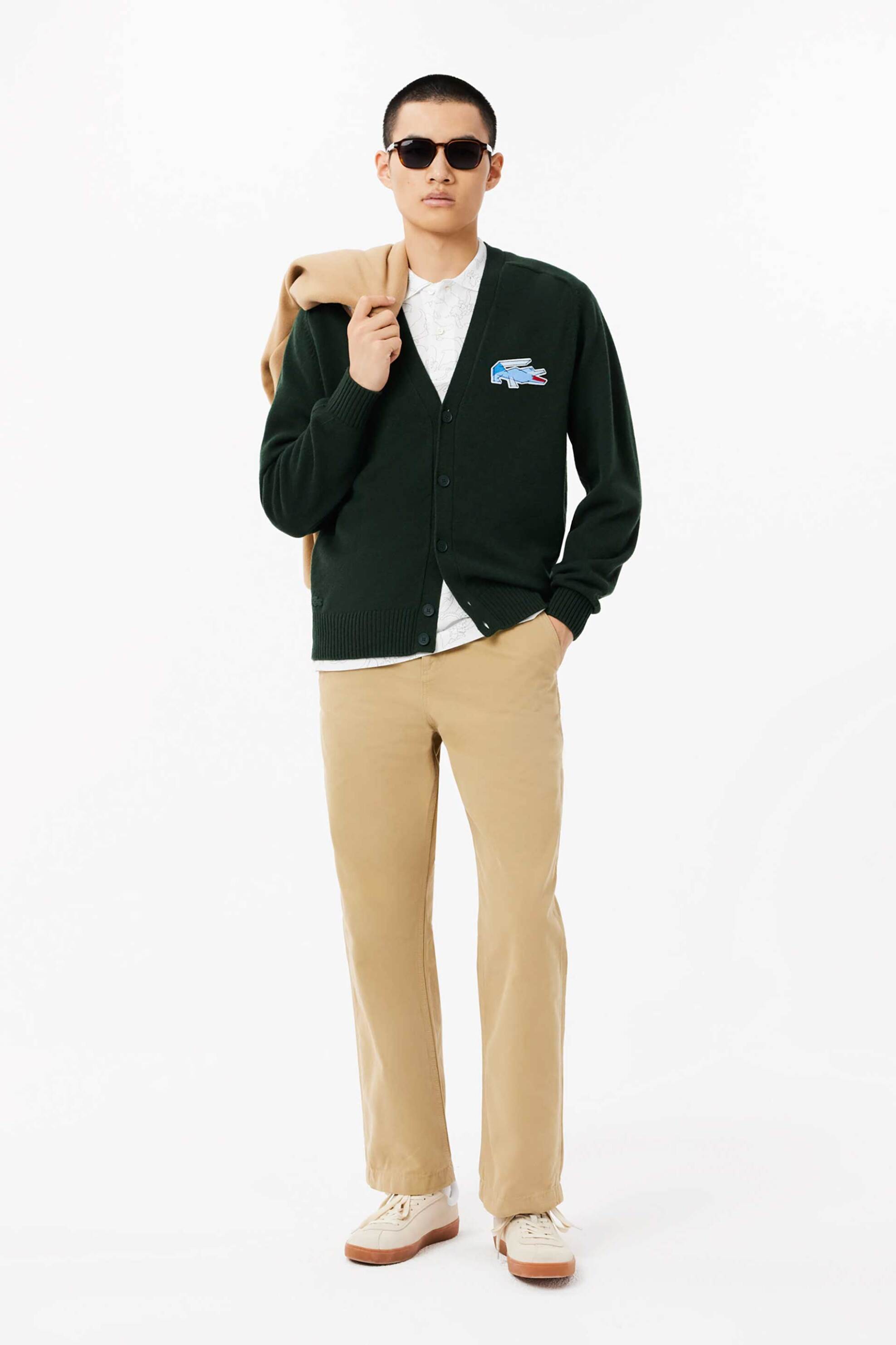 Lacoste ανδρική μάλλινη ζακέτα με λογότυπο Classic Fit - AH3053-00 Πράσινο Σκούρο φωτογραφία