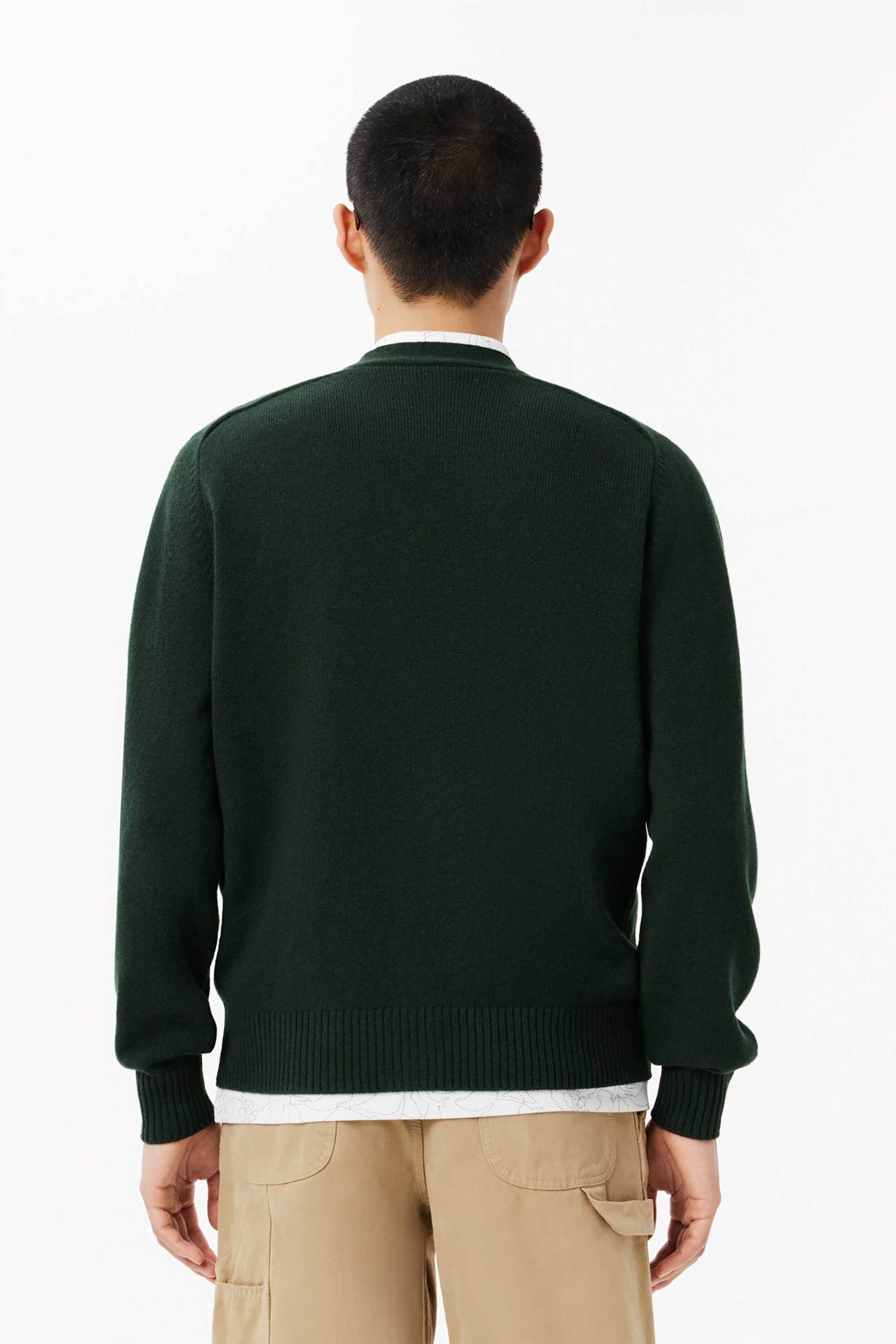 Lacoste ανδρική μάλλινη ζακέτα με λογότυπο Classic Fit - AH3053-00 Πράσινο Σκούρο φωτογραφία