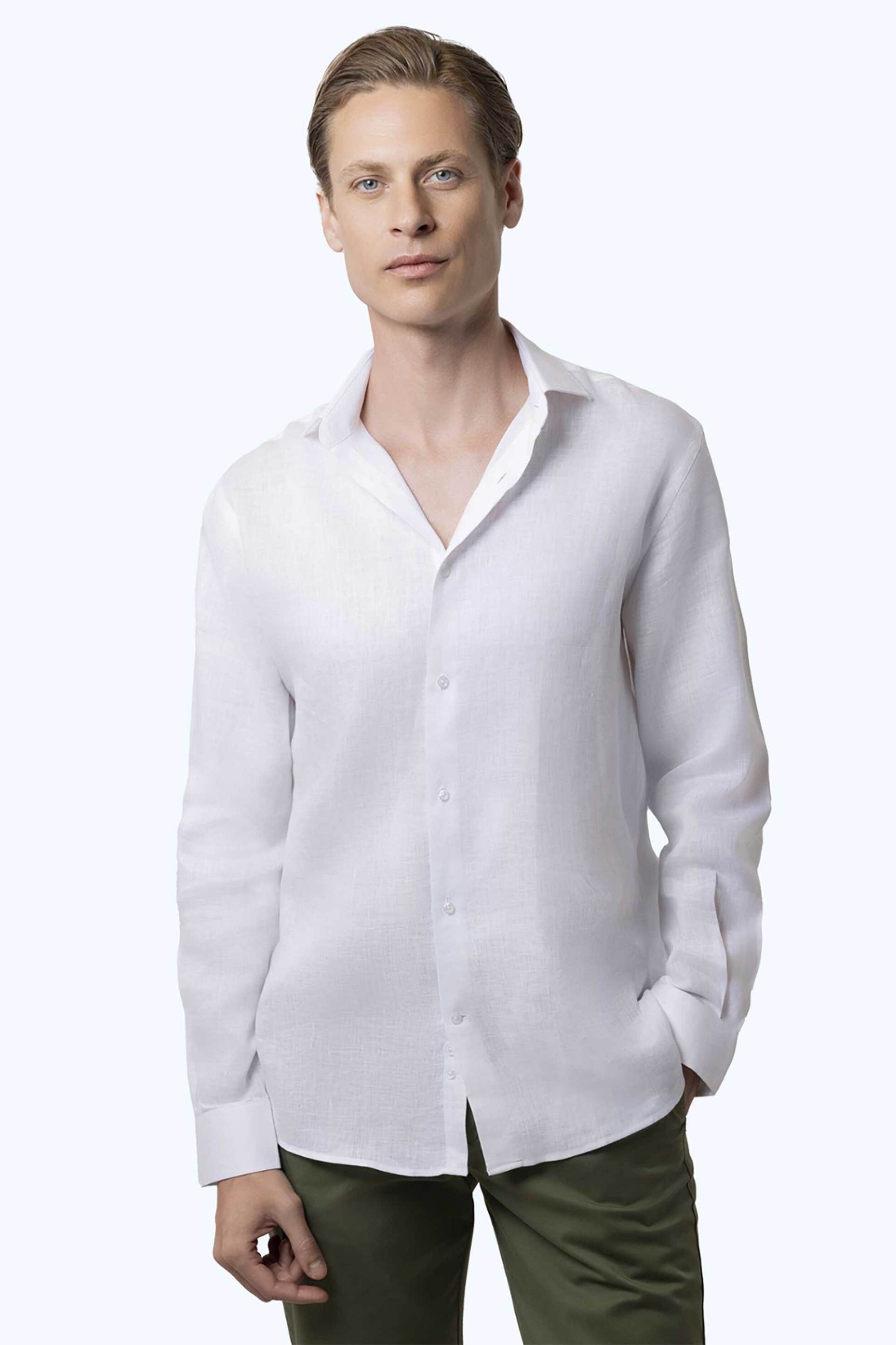 THE BOSTONIANS The Bostonians ανδρικό λινό πουκάμισο Custom Fit - ANP1552 Λευκό