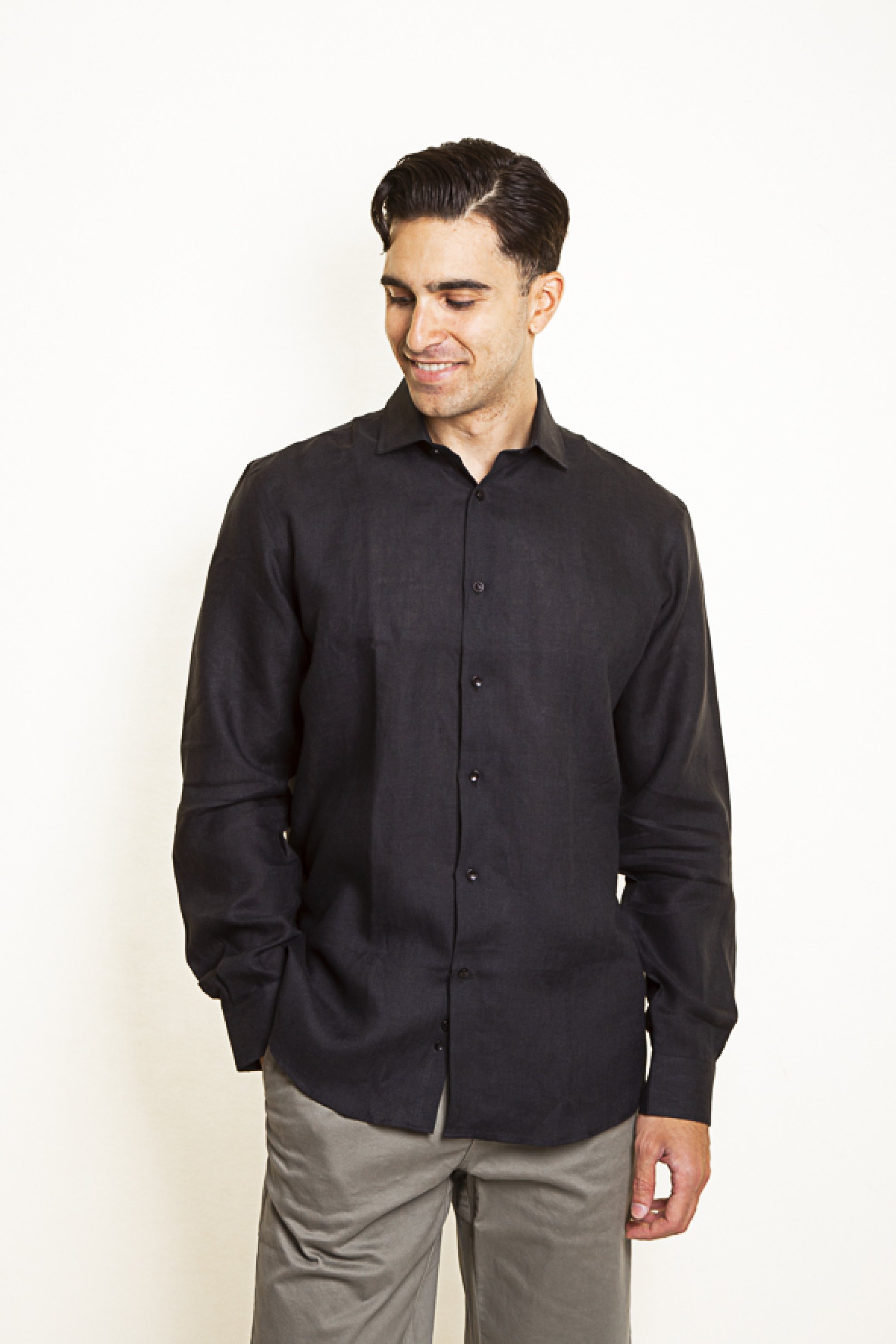 THE BOSTONIANS The Bostonians ανδρικό λινό πουκάμισο Custom Fit - ANP1552 Μαύρο