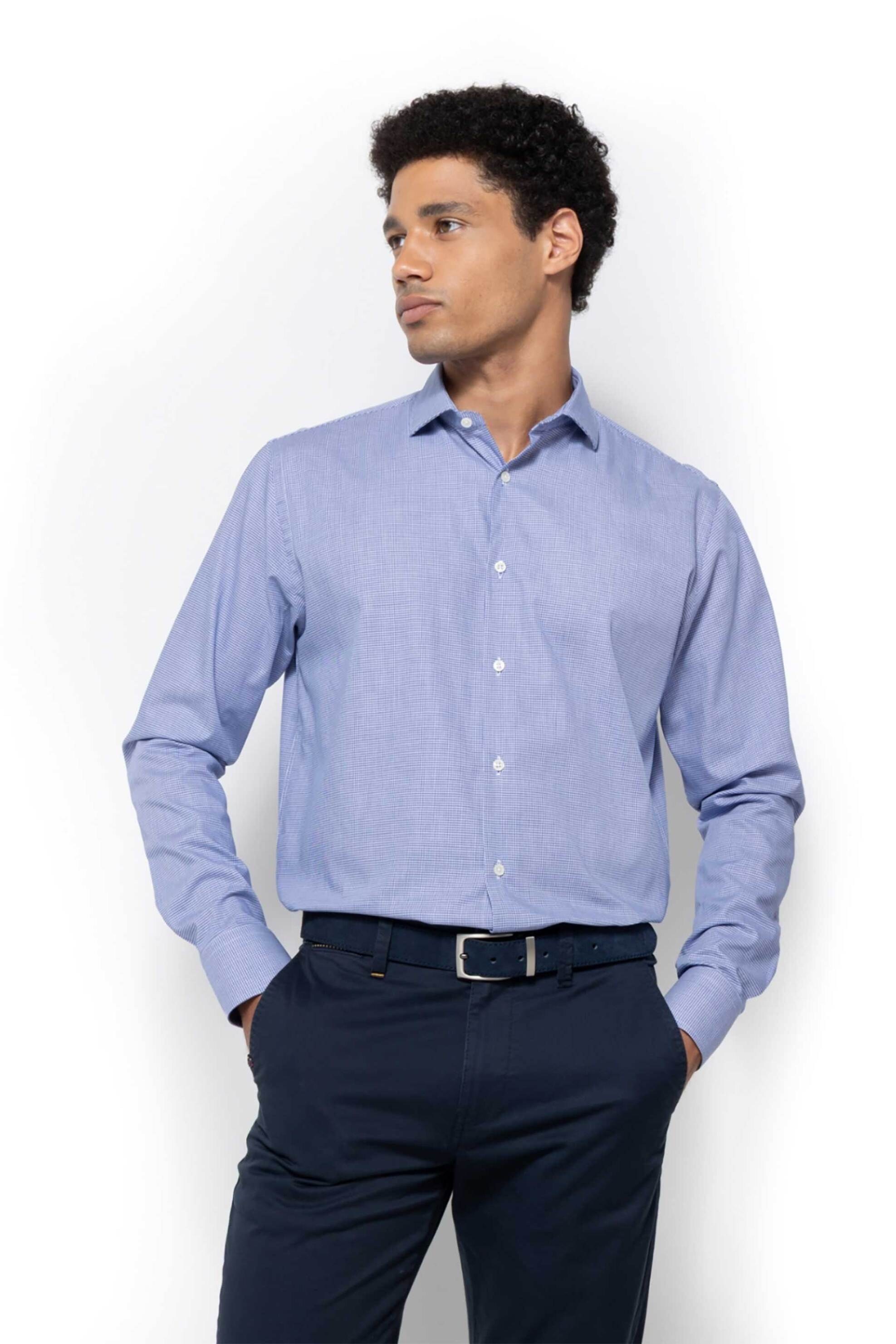 The Bostonians ανδρικό πουκάμισο με ψιλό καρό σχέδιο Custom Fit "Chester Twill" - ANP2423 Μπλε