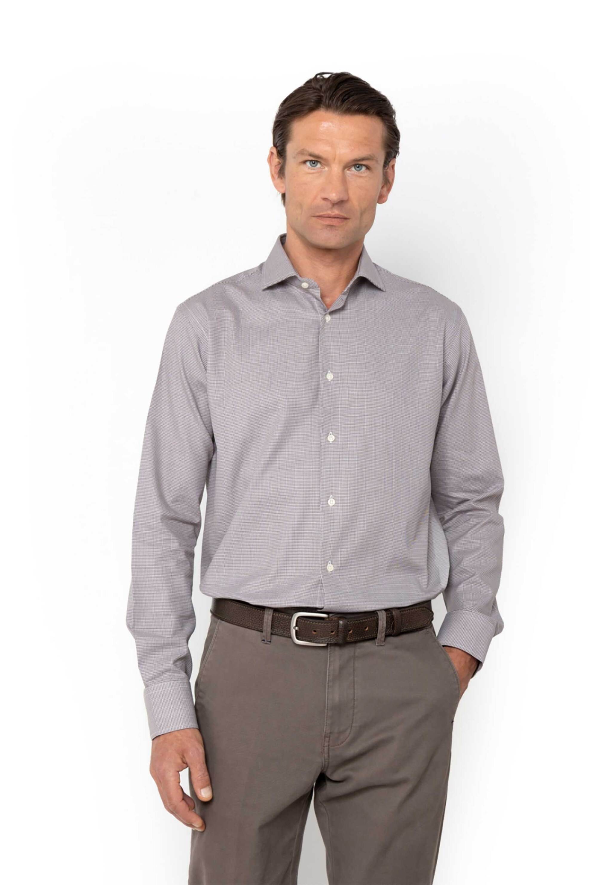 The Bostonians ανδρικό πουκάμισο με ψιλό καρό σχέδιο Custom Fit "Chester Twill" - ANP2423 Καφέ