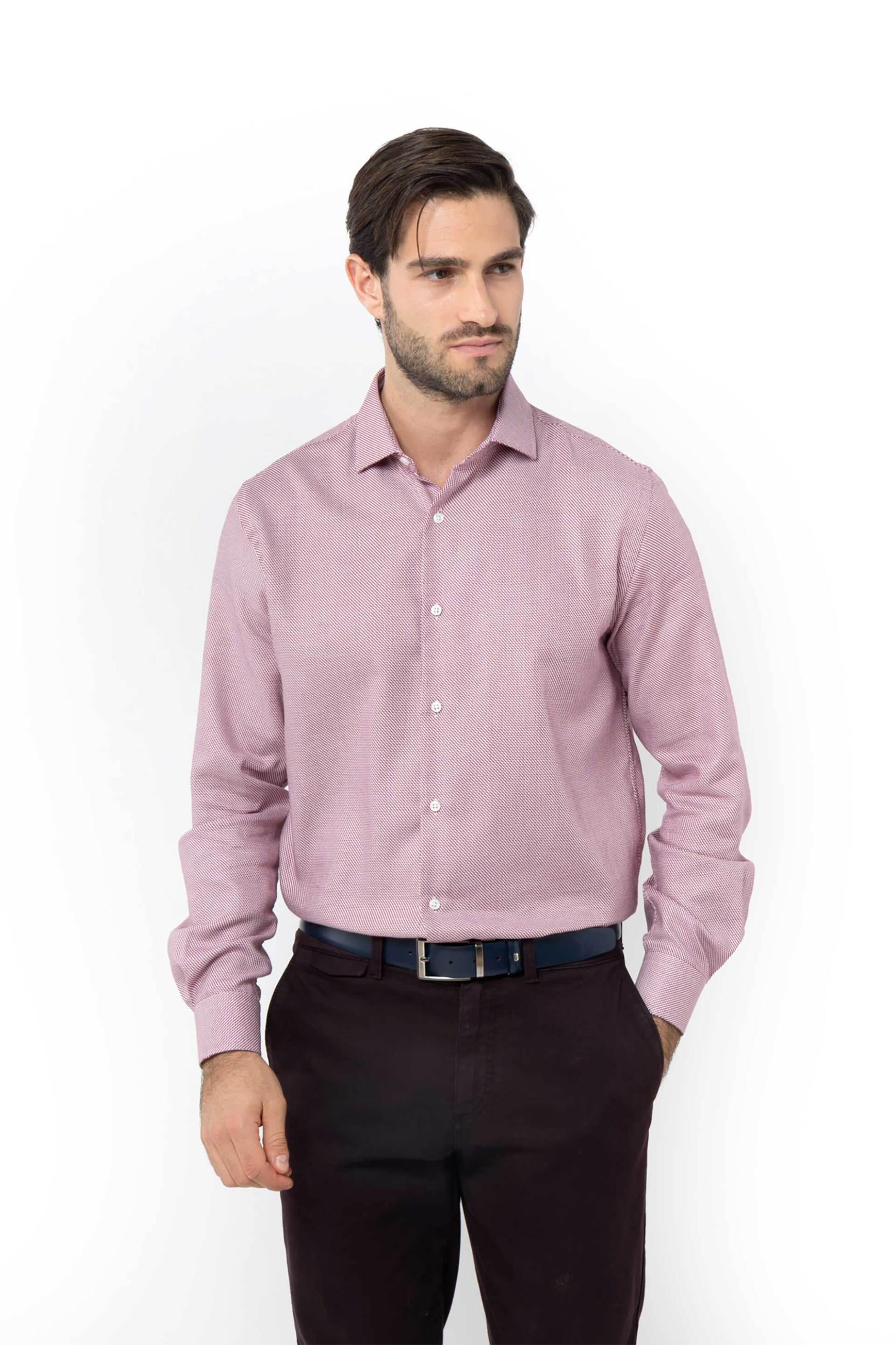 The Bostonians ανδρικό πουκάμισο με μικροσχέδιο Custom Fit "Dobby" - ANP2434 Κόκκινο