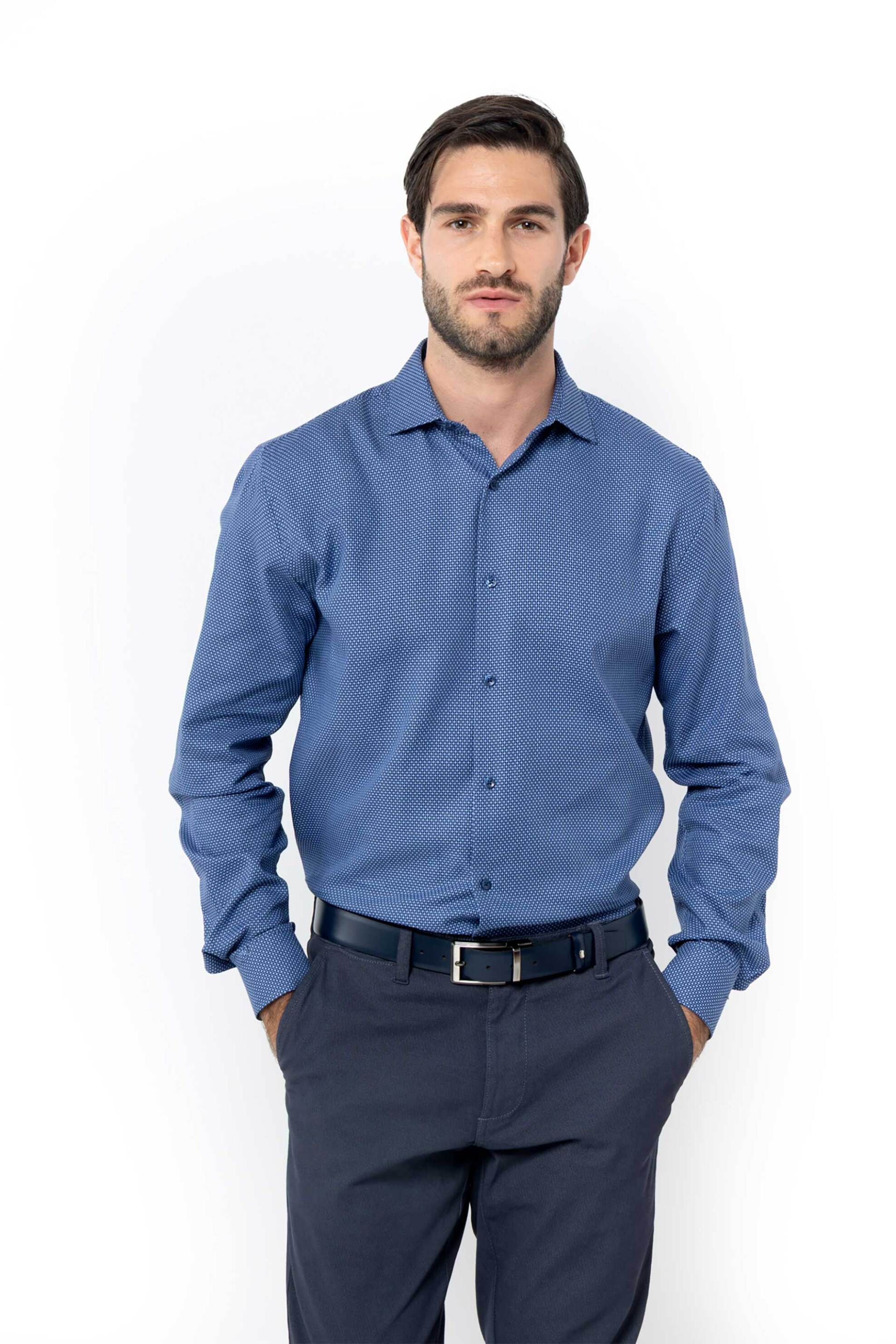 The Bostonians ανδρικό πουκάμισο με μικροσχέδιο Custom Fit "Dobby" - ANP2438 Μπλε