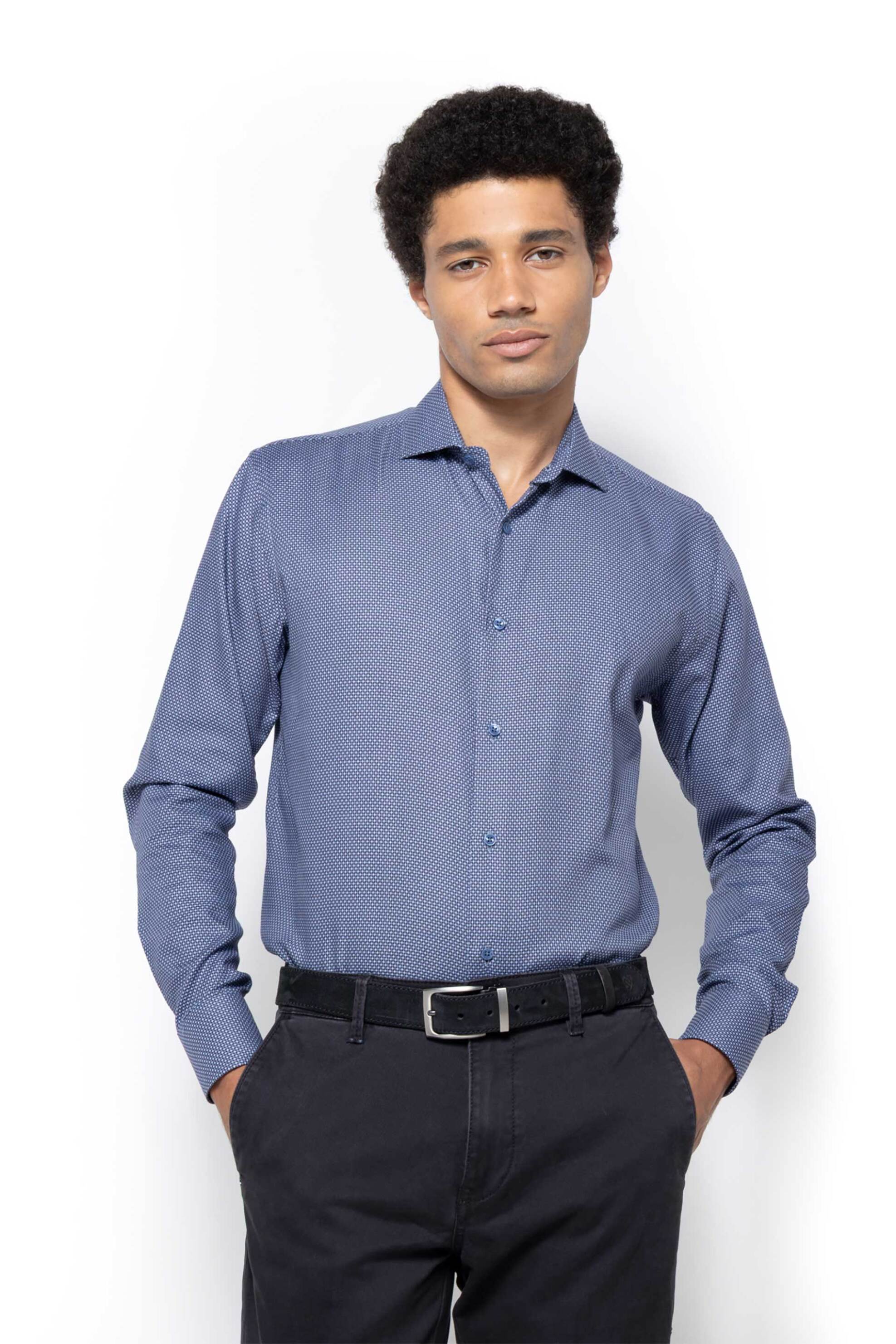 The Bostonians ανδρικό πουκάμισο με μικροσχέδιο Custom Fit "Dobby" - ANP2438 Μπλε Ανοιχτό