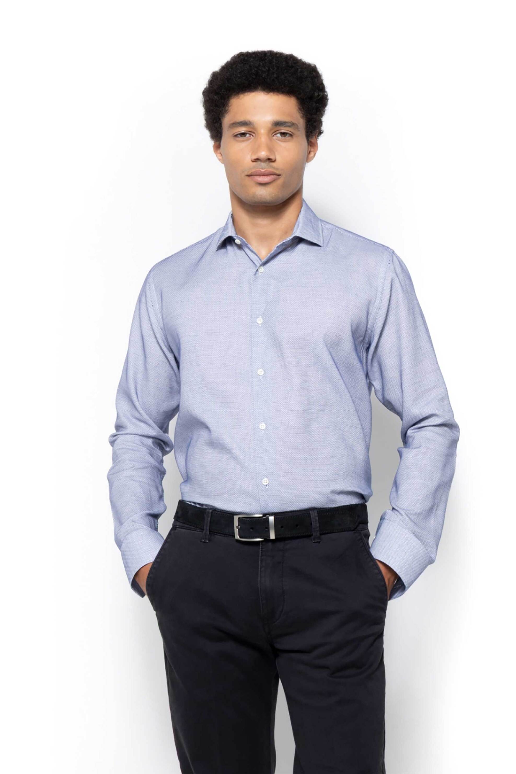 The Bostonians ανδρικό πουκάμισο με μικροσχέδιο Custom Fit "Dobby" - ANP2439 Μπλε