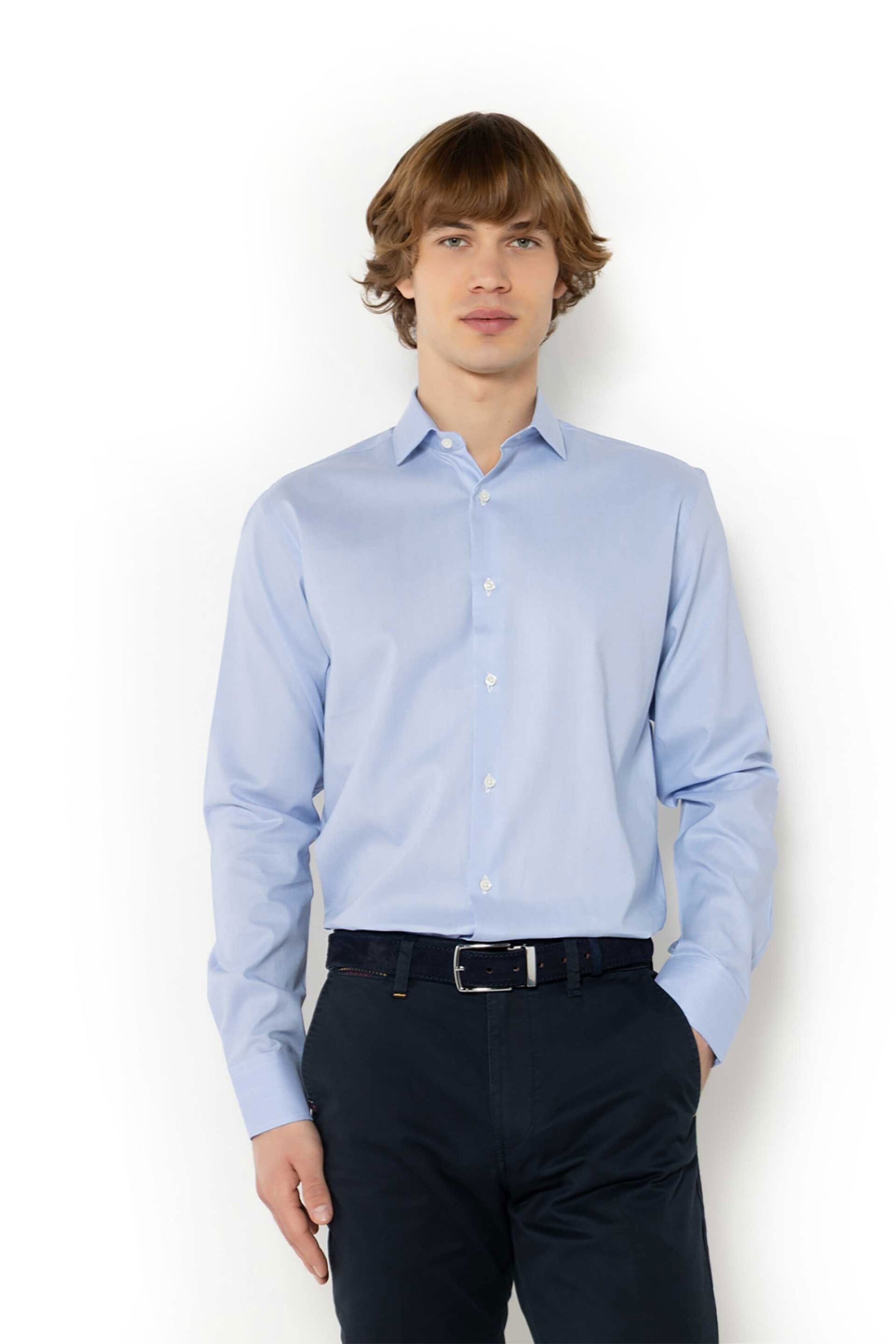 The Bostonians ανδρικό πουκάμισο με ψιλό ριγέ σχέδιο Custom Fit "Acorn Poplin" - ANS4836 Μπλε Ανοιχτό