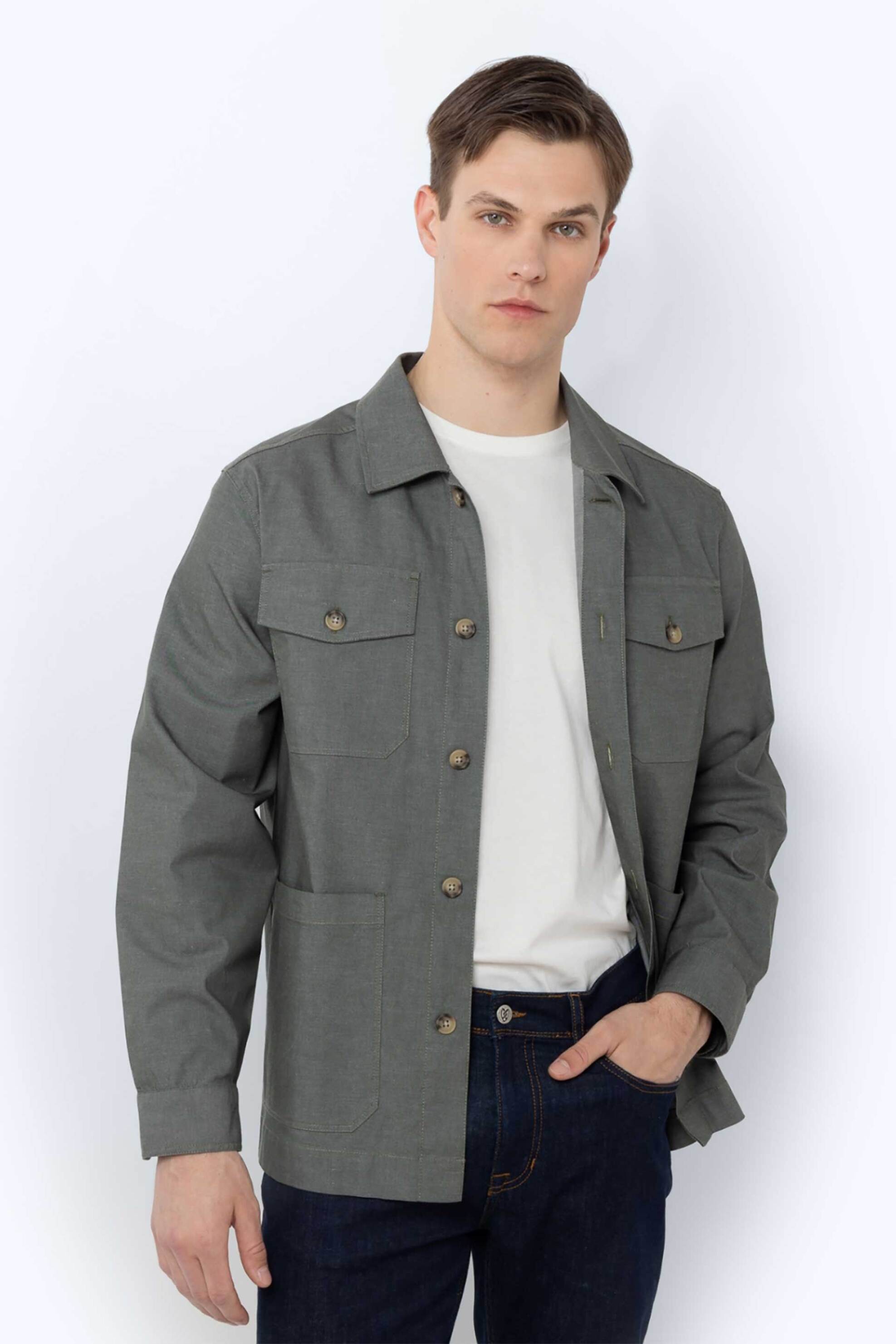 THE BOSTONIANS The Bostonians ανδρικό overshirt gabardine Regular Fit - ASOP0100 Λαδί