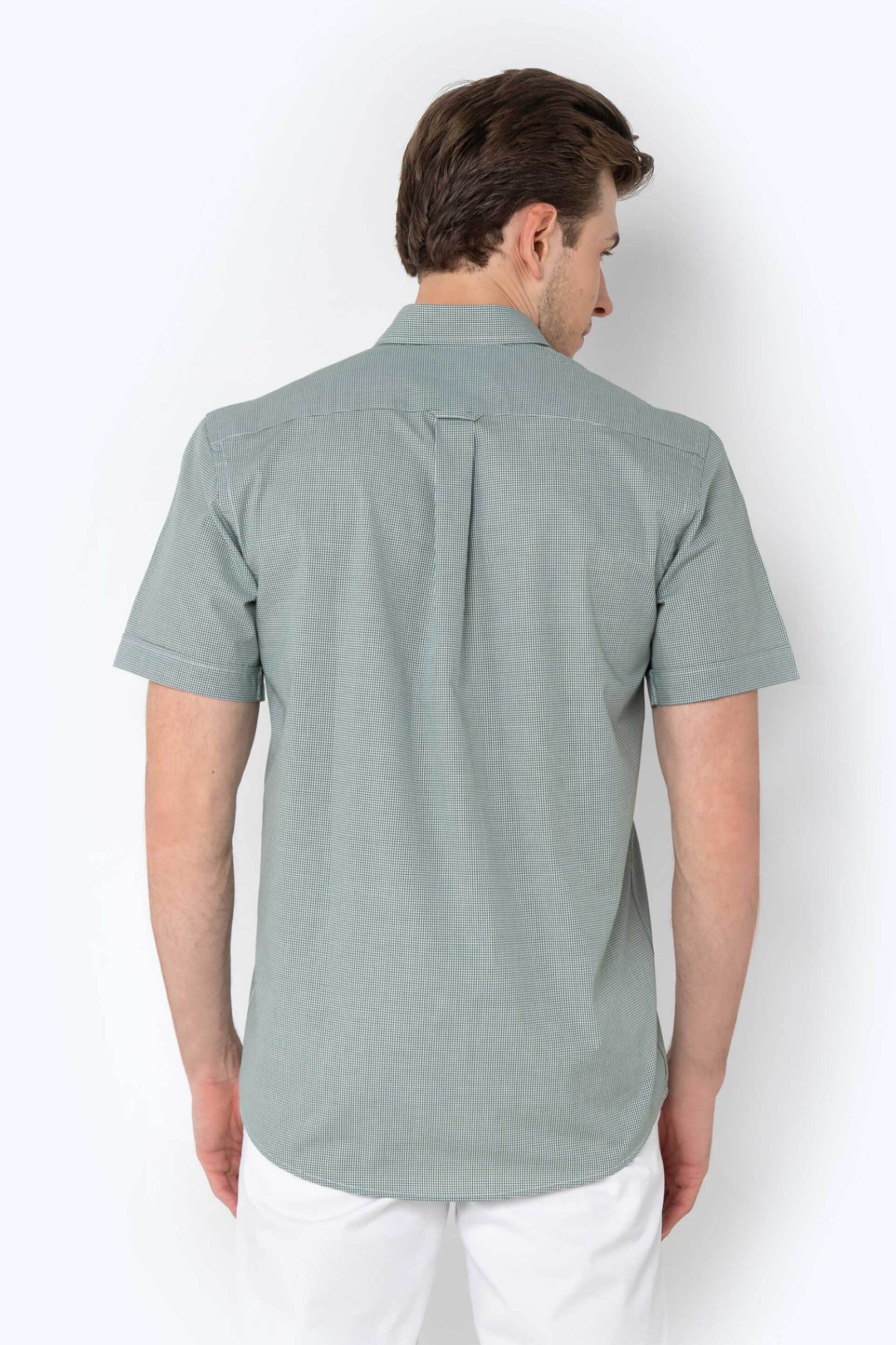 The Bostonians Ανδρικό Πουκάμισο Poplin Button Down με Καρό Σχέδιο Και Κεντημένο Λογότυπο Regular Fit Chester - Bac7021 Πράσινο
