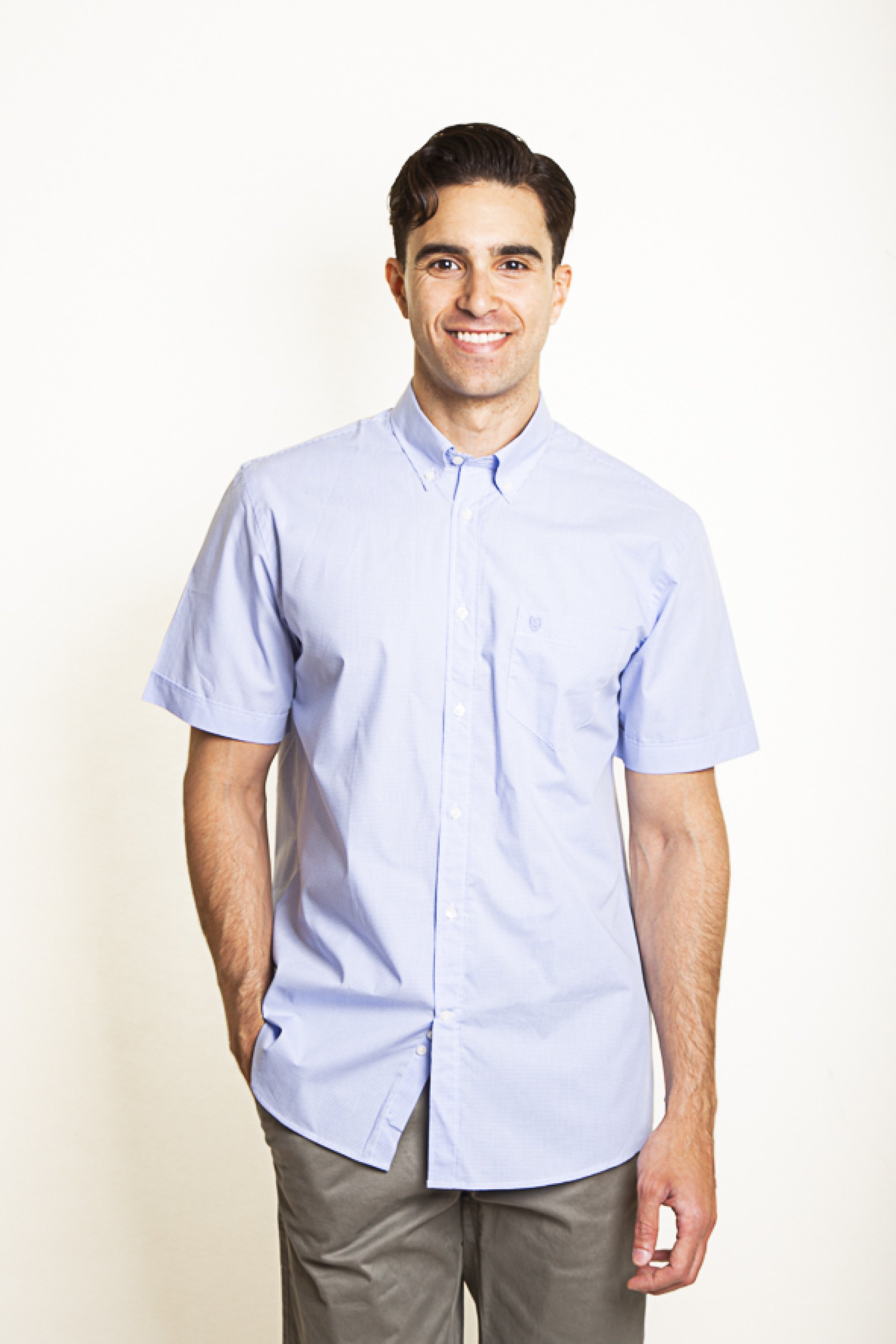 The Bostonians ανδρικό πουκάμισο poplin button down με καρό σχέδιο και κεντημένο λογότυπο Regular Fit "Chester" - BAC7021 Σιελ