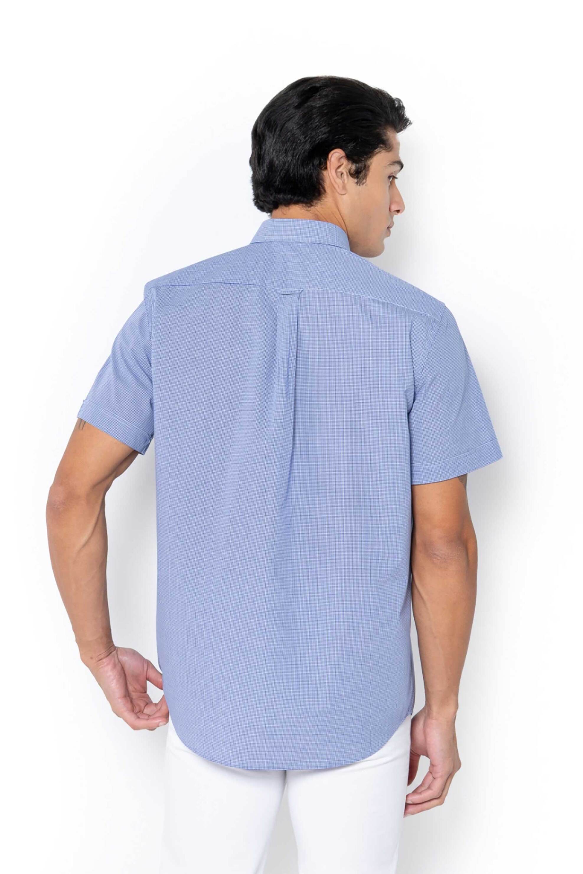 The Bostonians Ανδρικό Πουκάμισο Poplin Button Down με Καρό Σχέδιο Και Κεντημένο Λογότυπο Regular Fit Chester - Bac7021 Μπλε