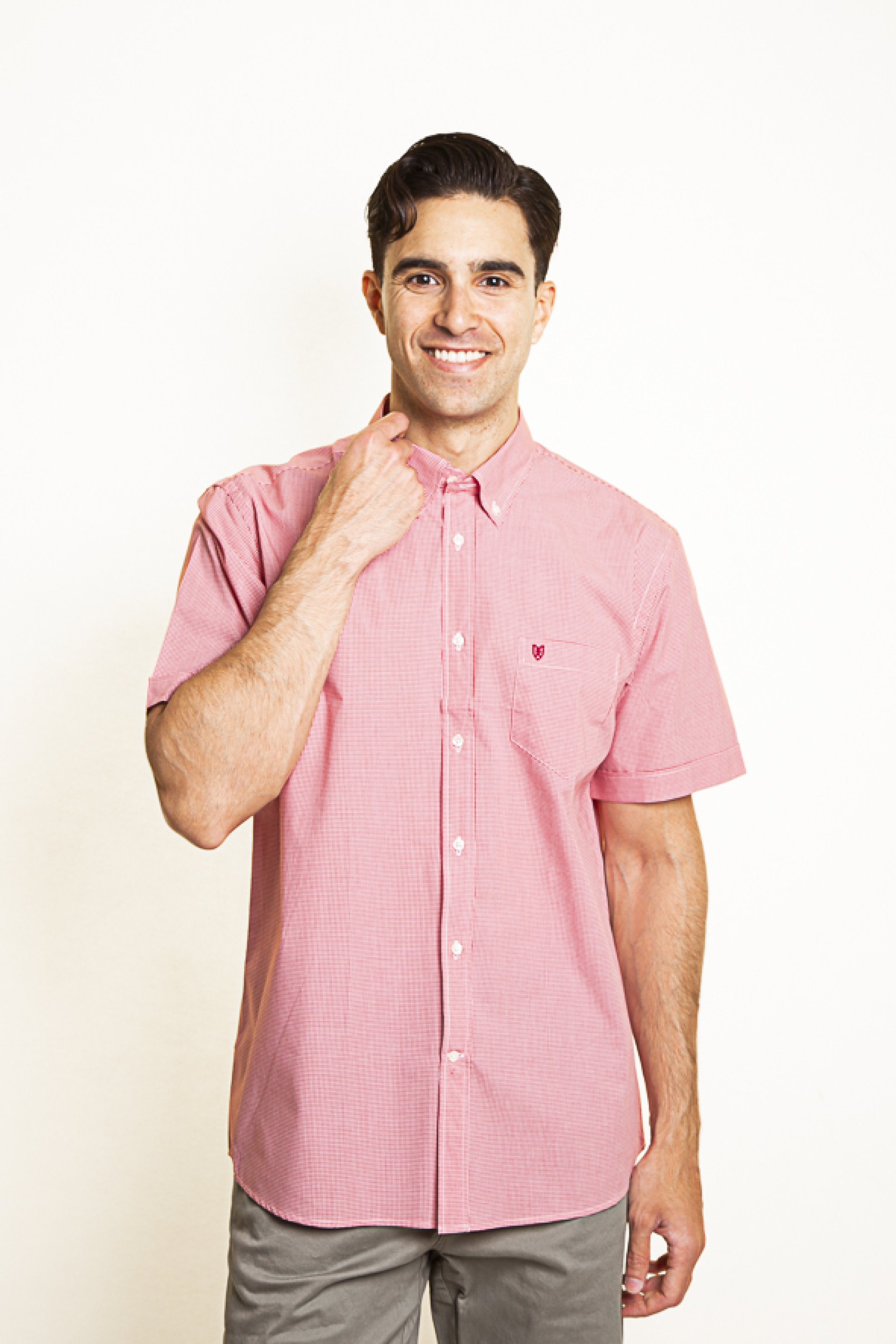 The Bostonians ανδρικό πουκάμισο button down με καρό σχέδιο και κεντημένο λογότυπο Regular Fit "Chester Poplin" - BAC7021 Κόκκινο