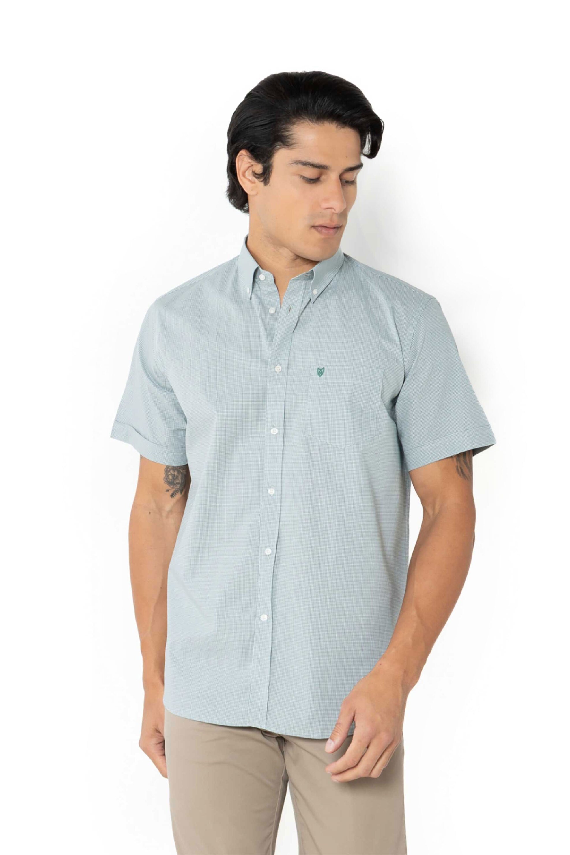 The Bostonians ανδρικό πουκάμισο button down με καρό σχέδιο και κεντημένο λογότυπο Regular Fit "Chester Poplin" - BAC7021 Πράσινο Ανοιχτό