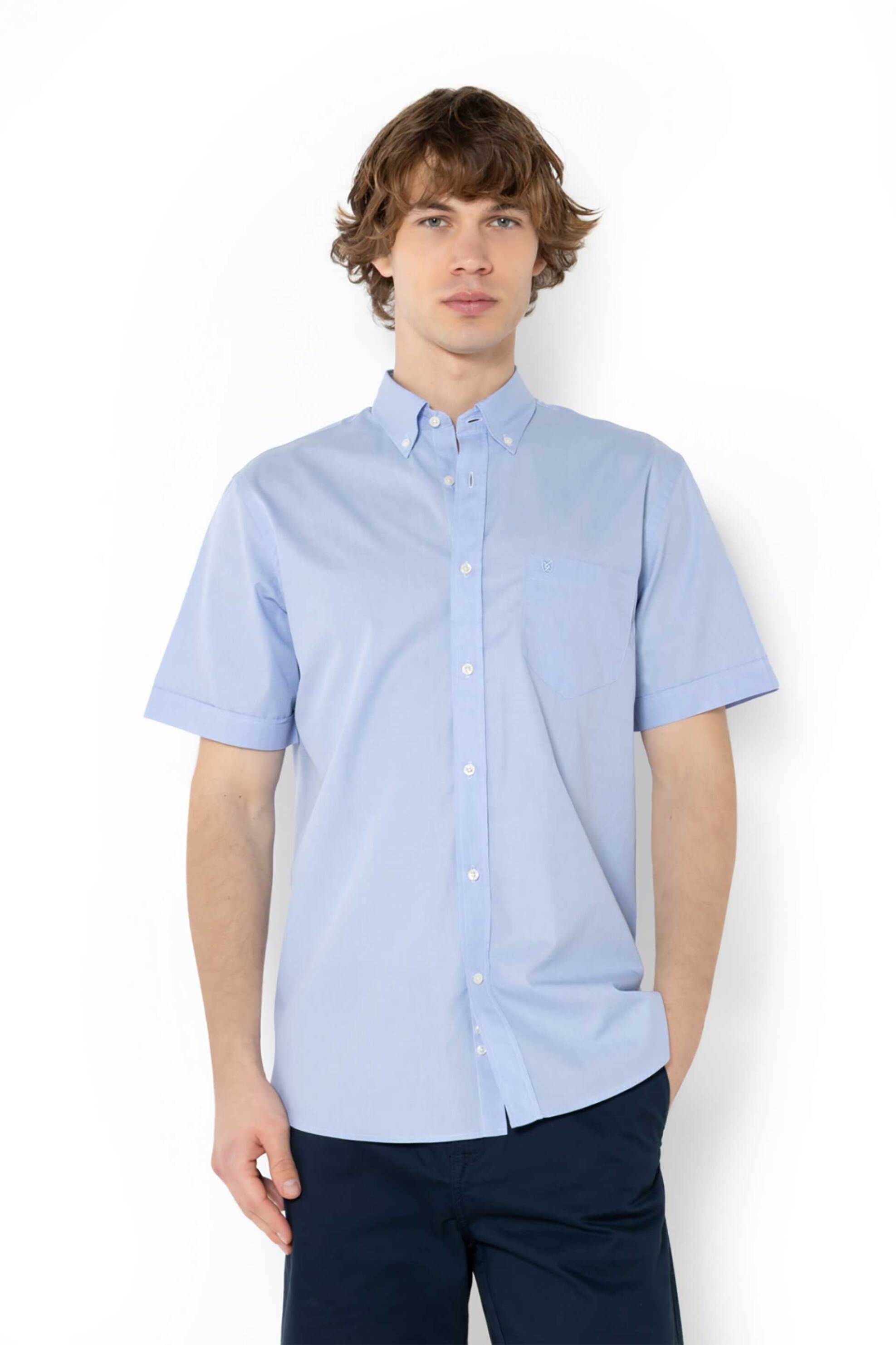 The Bostonians ανδρικό κοντομάνικο πουκάμισο button down Regular Fit "Fil A Fil" - BAP0000 Μπλε Ανοιχτό