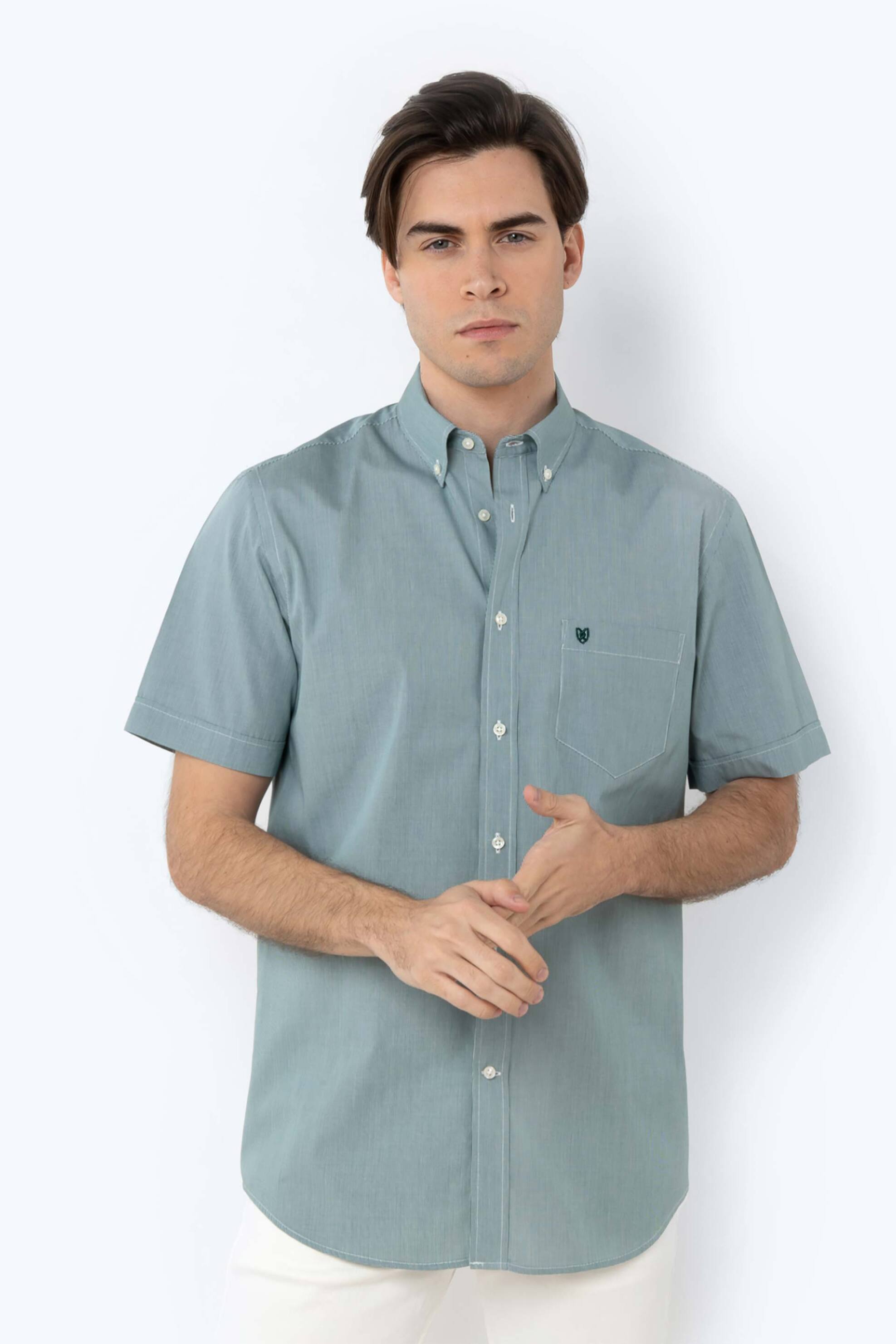 The Bostonians ανδρικό κοντομάνικο πουκάμισο button down Regular Fit "Chester Poplin" - BAP0016 Πράσινο