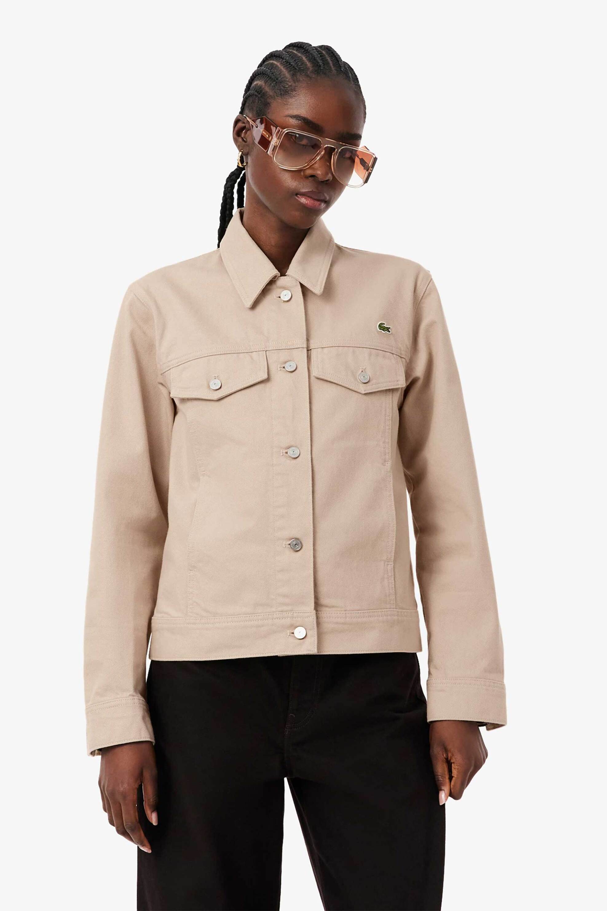 Lacoste γυναικείο denim jacket με λογότυπο Slim Fit - BF0244 Μπεζ