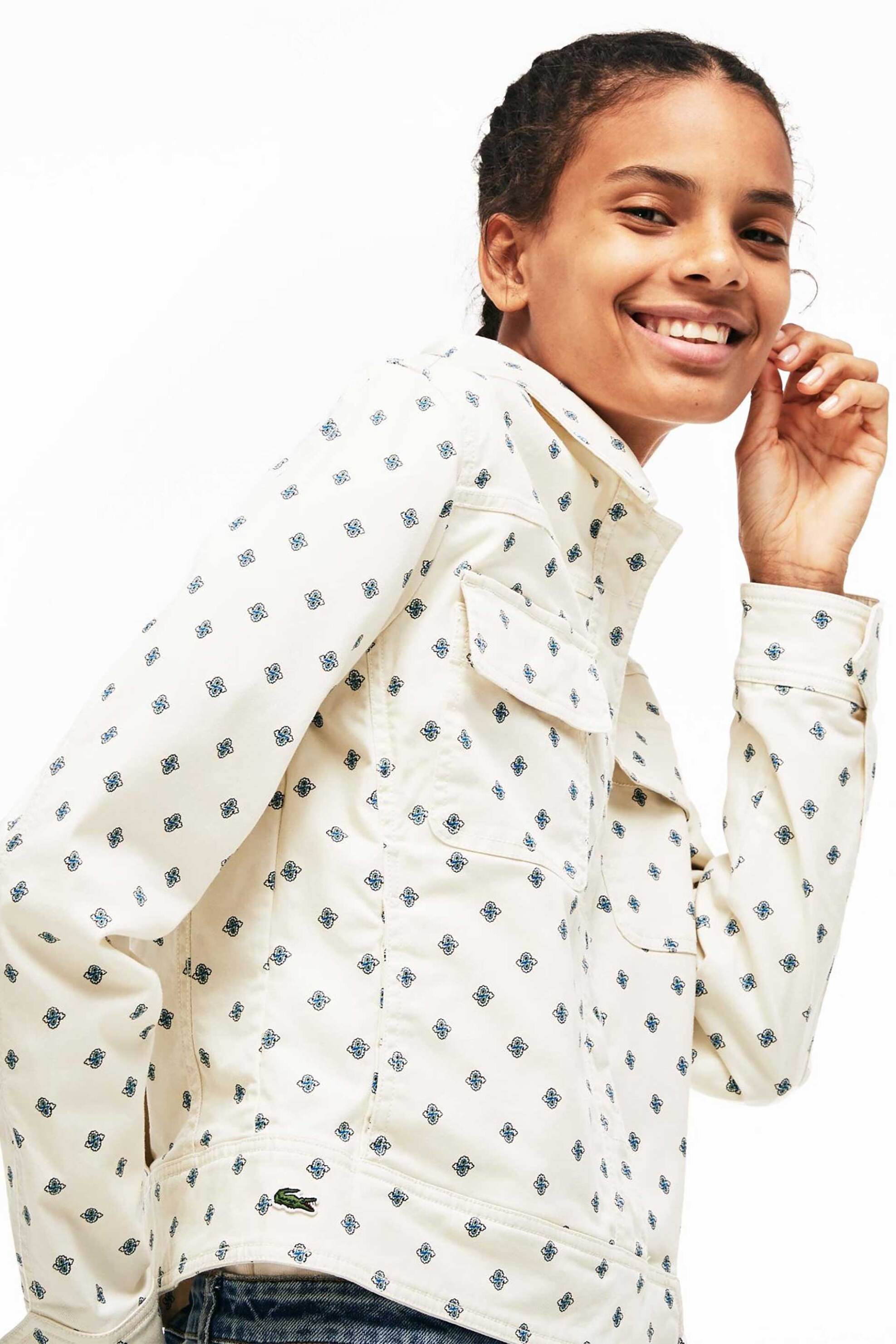 Lacoste γυναικείο denim jacket με all-over print και τσέπες - BF3364 Λευκό φωτογραφία