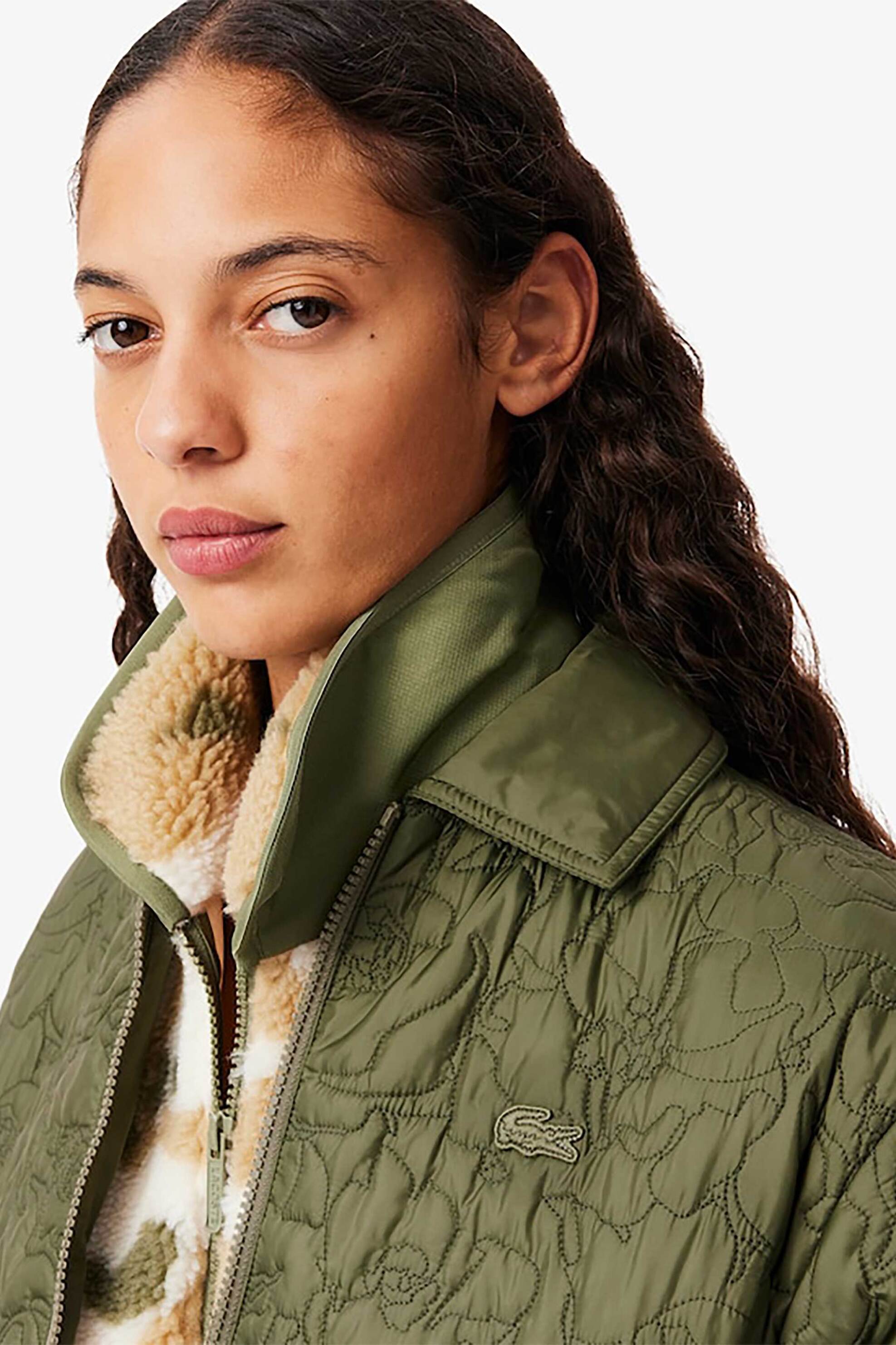 Lacoste γυναικείο μπουφάν με floral καπιτονέ σχέδιο και κεντημένο λογότυπο - BF3448-00 Λαδί φωτογραφία