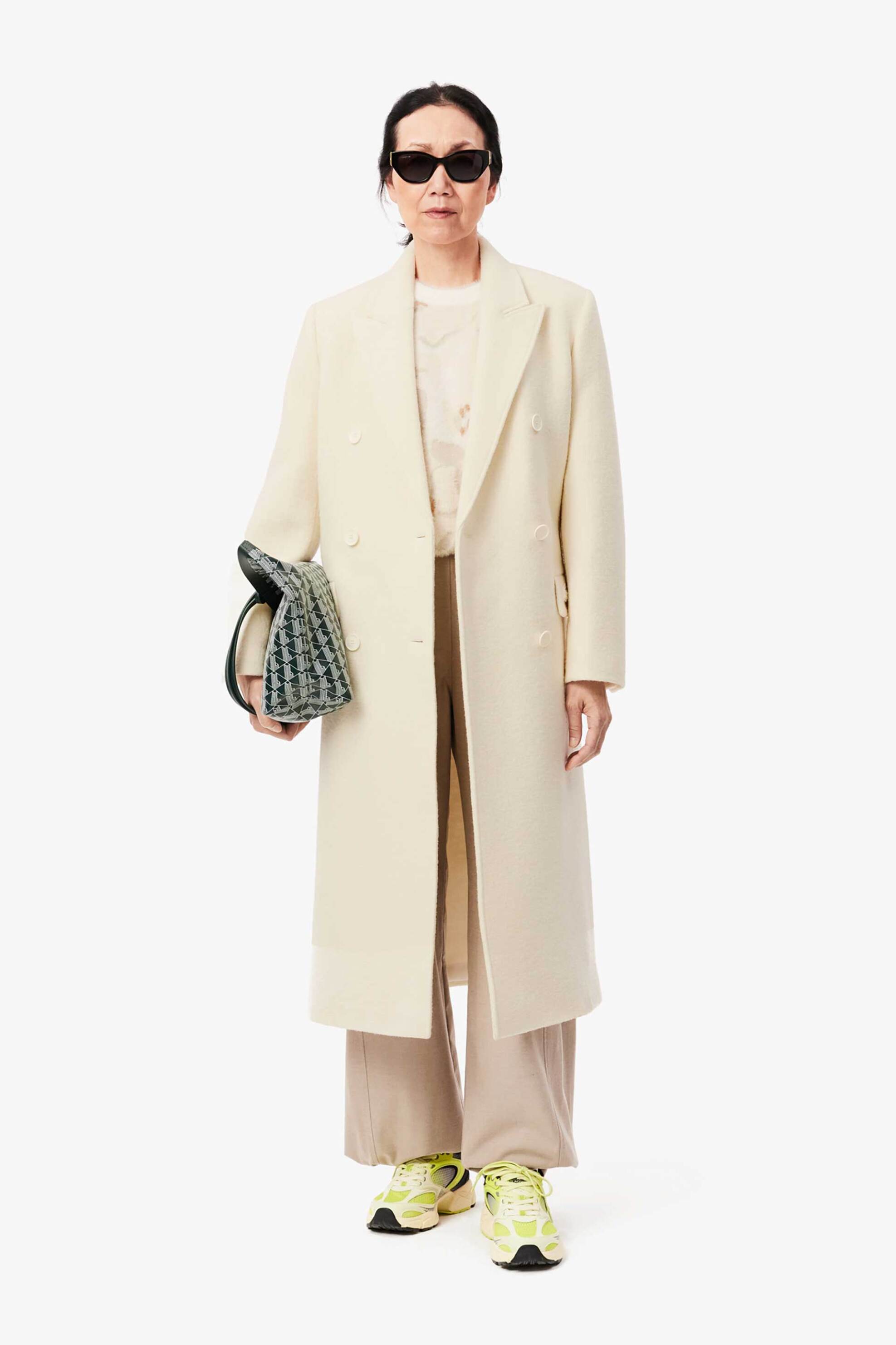 Lacoste γυναικείο μάλλινο παλτό με σταυρωτό κούμπωμα - BF3527-00 Εκρού φωτογραφία