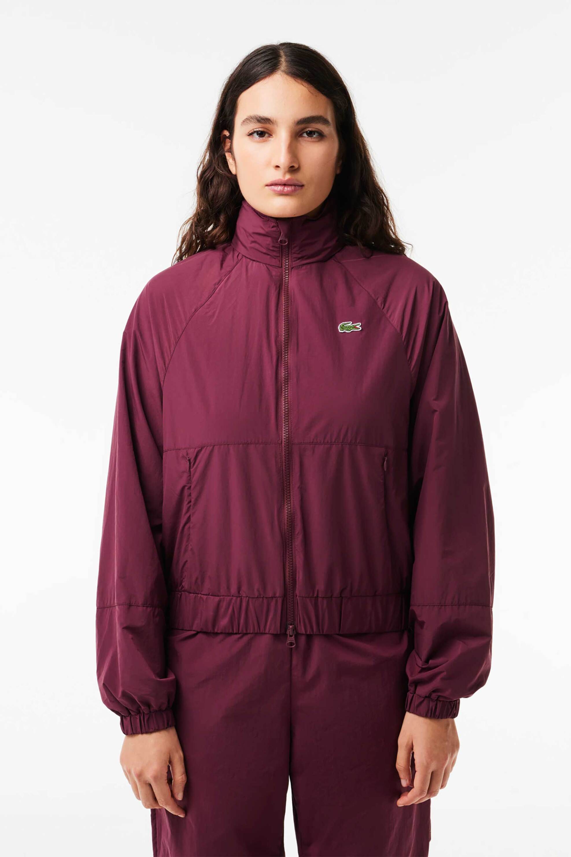 LACOSTE Lacoste γυναικείο jacket μονόχρωμο με κρυφή κουκούλα και ανάγλυφη λεπτομέρεια - BF7658 Μπορντό